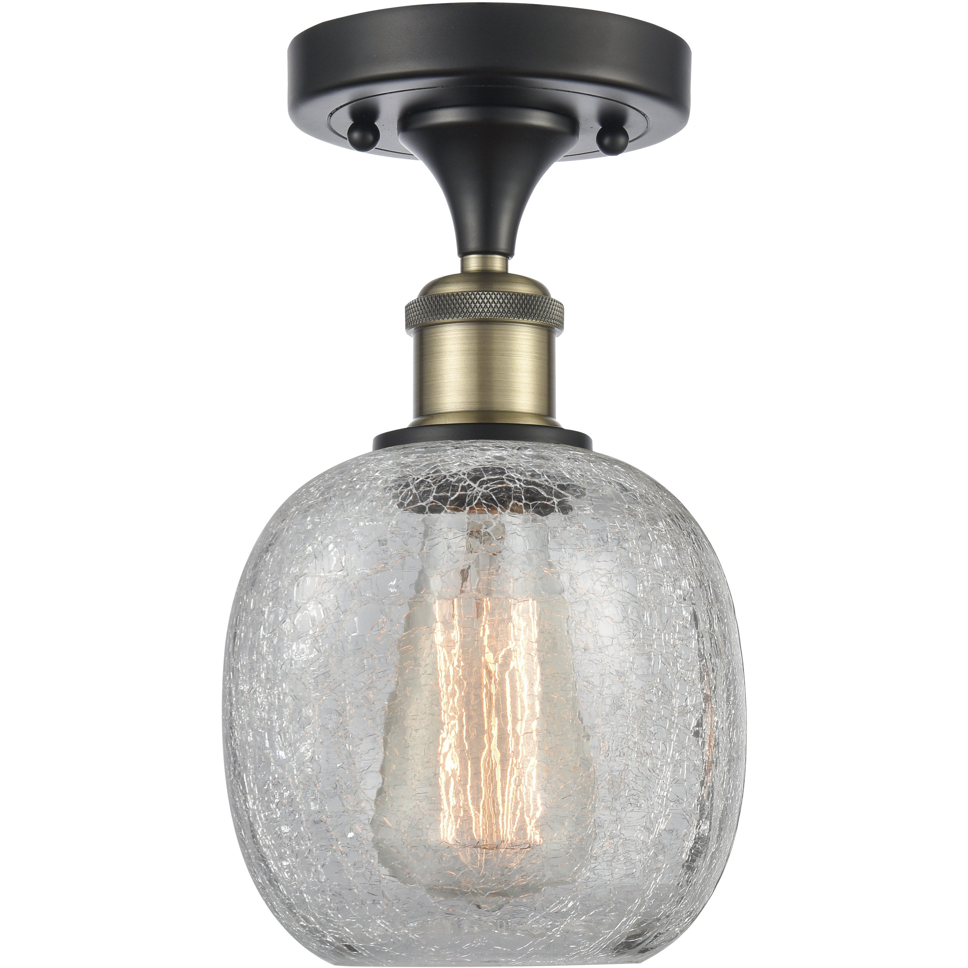 Belfast 1 Light 6 inch Black Antique Brass Flush Mount Ceiling Light in Clear Crackle, 2.1 lb
