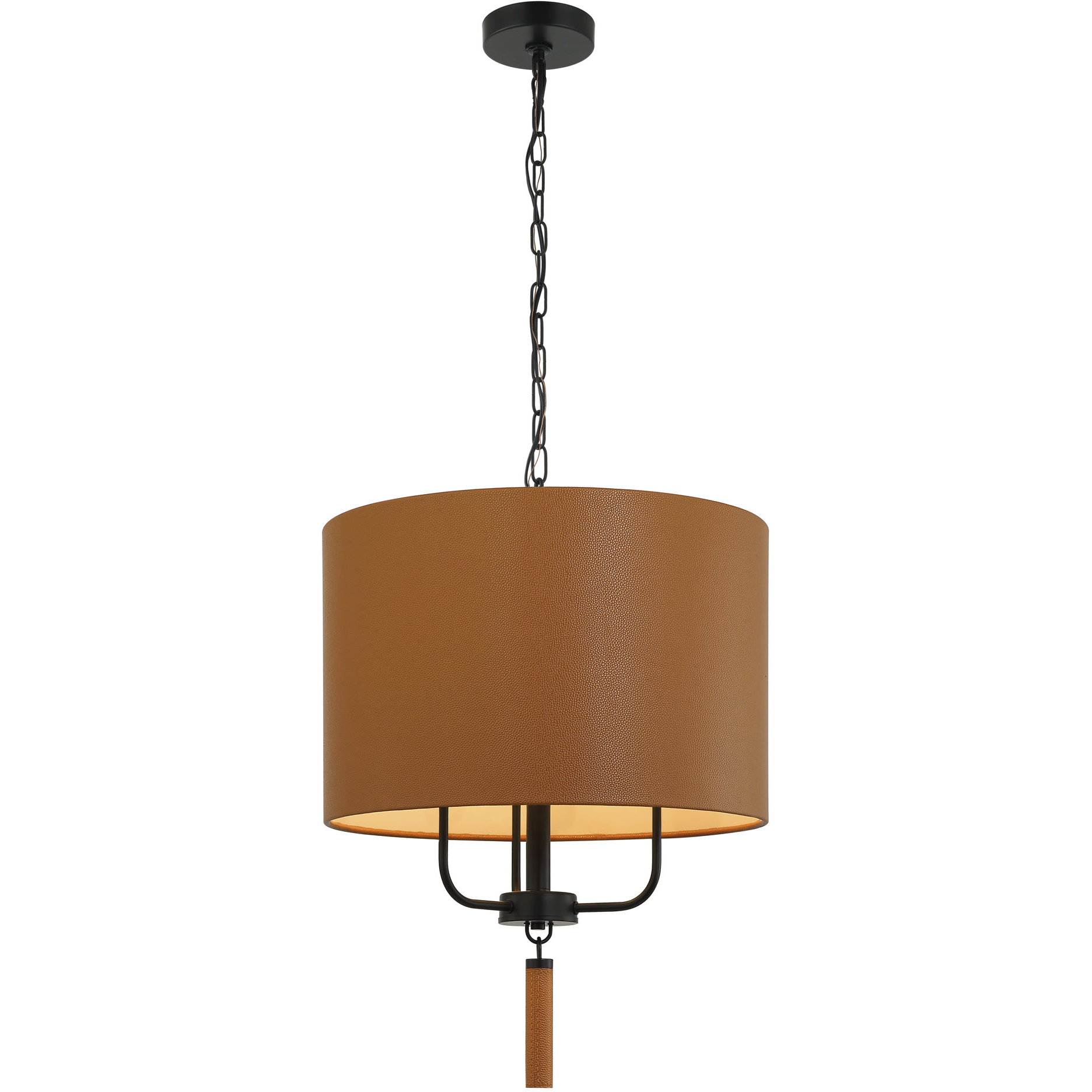 Secret Agent 3 Light 18 inch Black and Camel Leather Pendant Ceiling Light