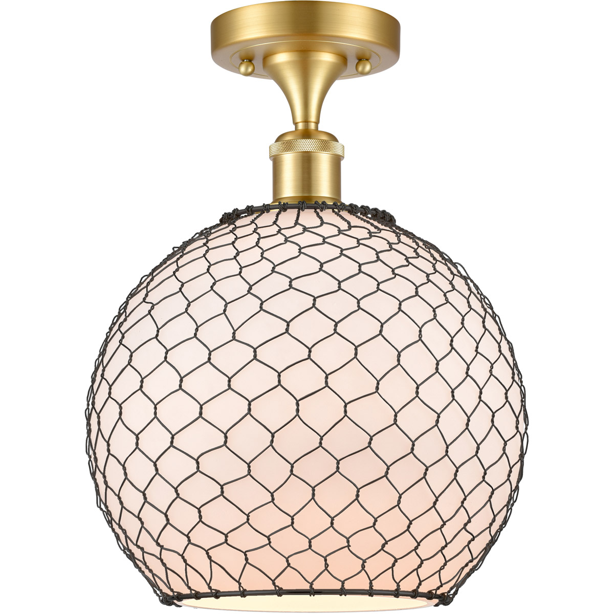 Ballston Large Farmhouse Chicken Wire 1 Light 10 inch Satin Gold Semi-Flush Mount Ceiling Light, Ballston