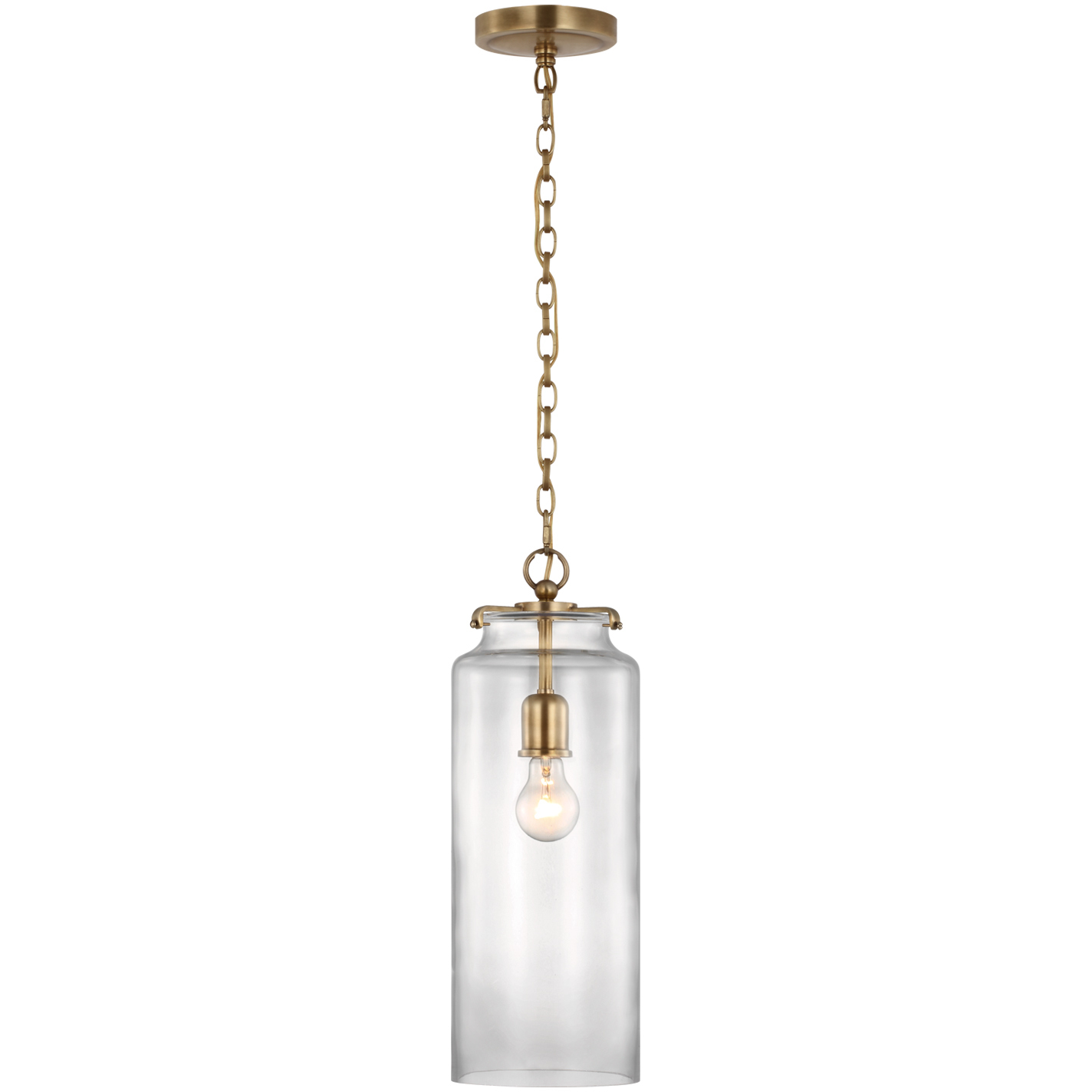 Thomas O'Brien Katie LED 7 inch Hand-Rubbed Antique Brass Cylinder Pendant Ceiling Light in Clear Glass, Large