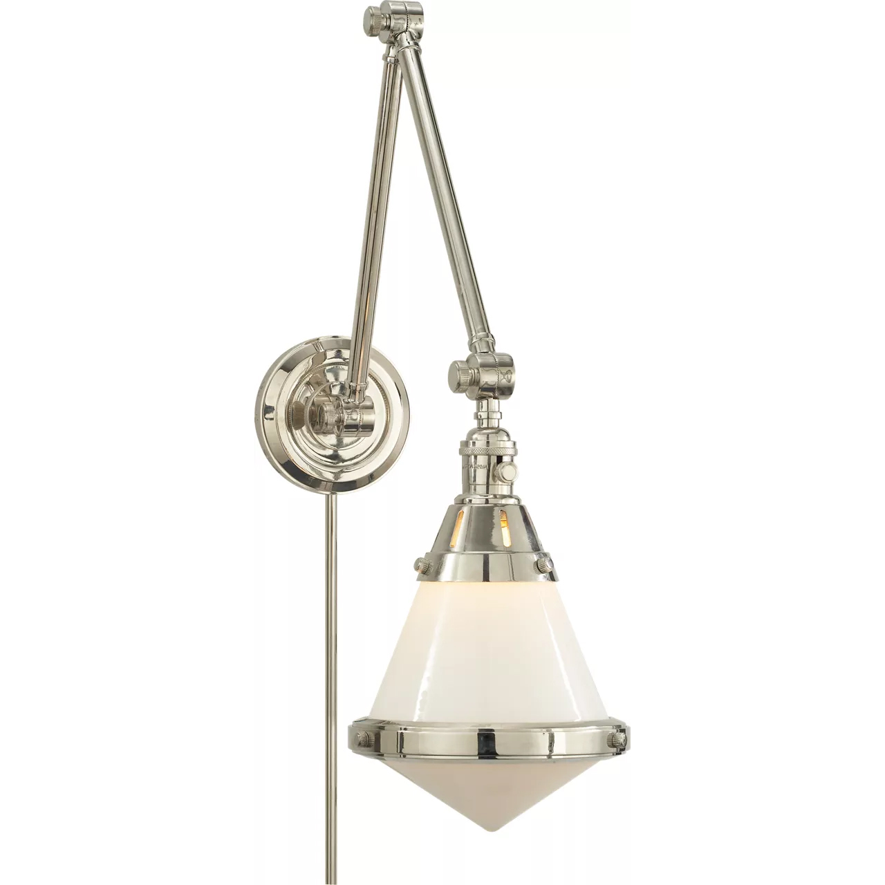 Thomas O'Brien Gale 17 inch 60 watt Polished Nickel Swing Arm Wall Light in White Glass