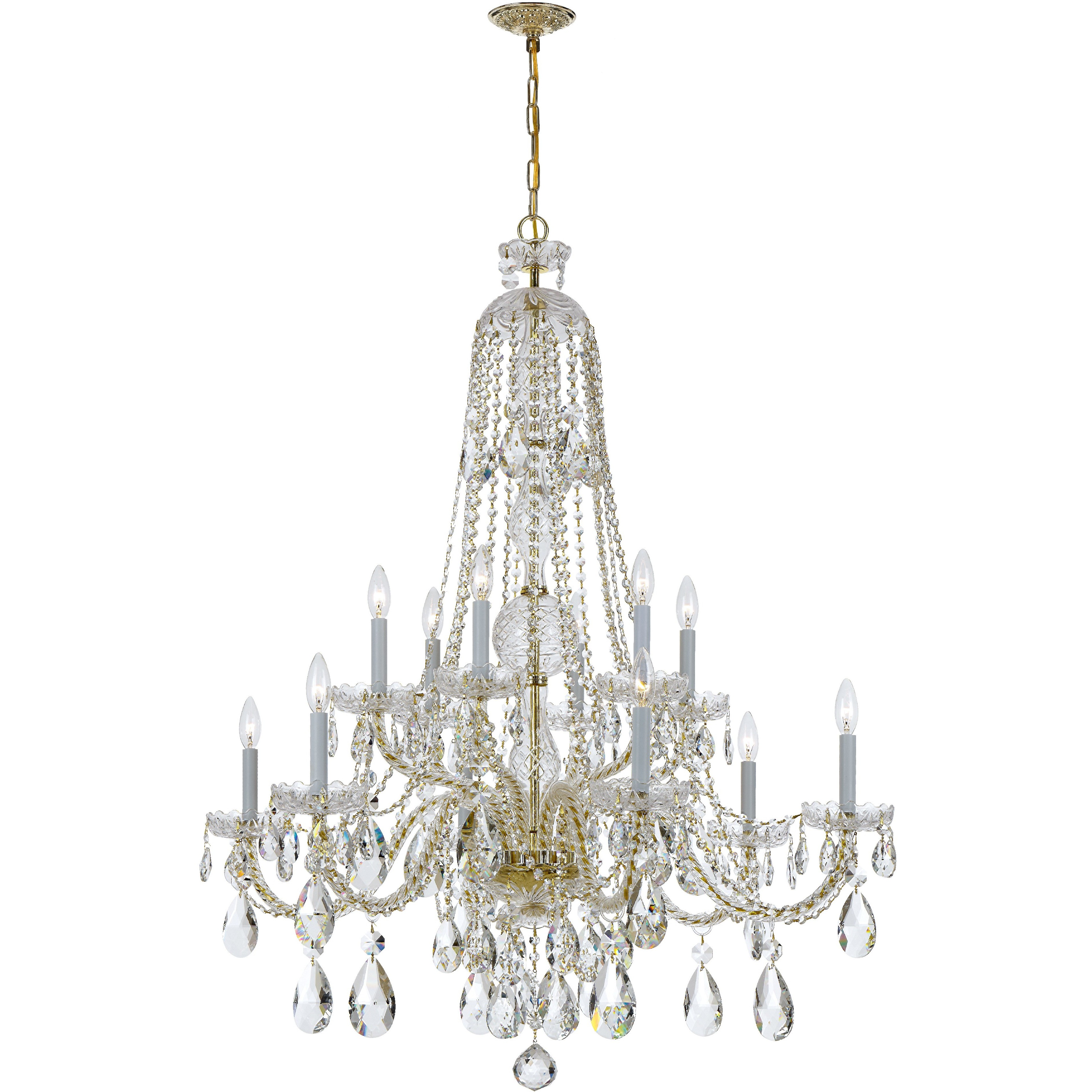 Traditional Crystal 12 Light 37.5 inch Polished Brass Chandelier Ceiling Light in Clear Spectra