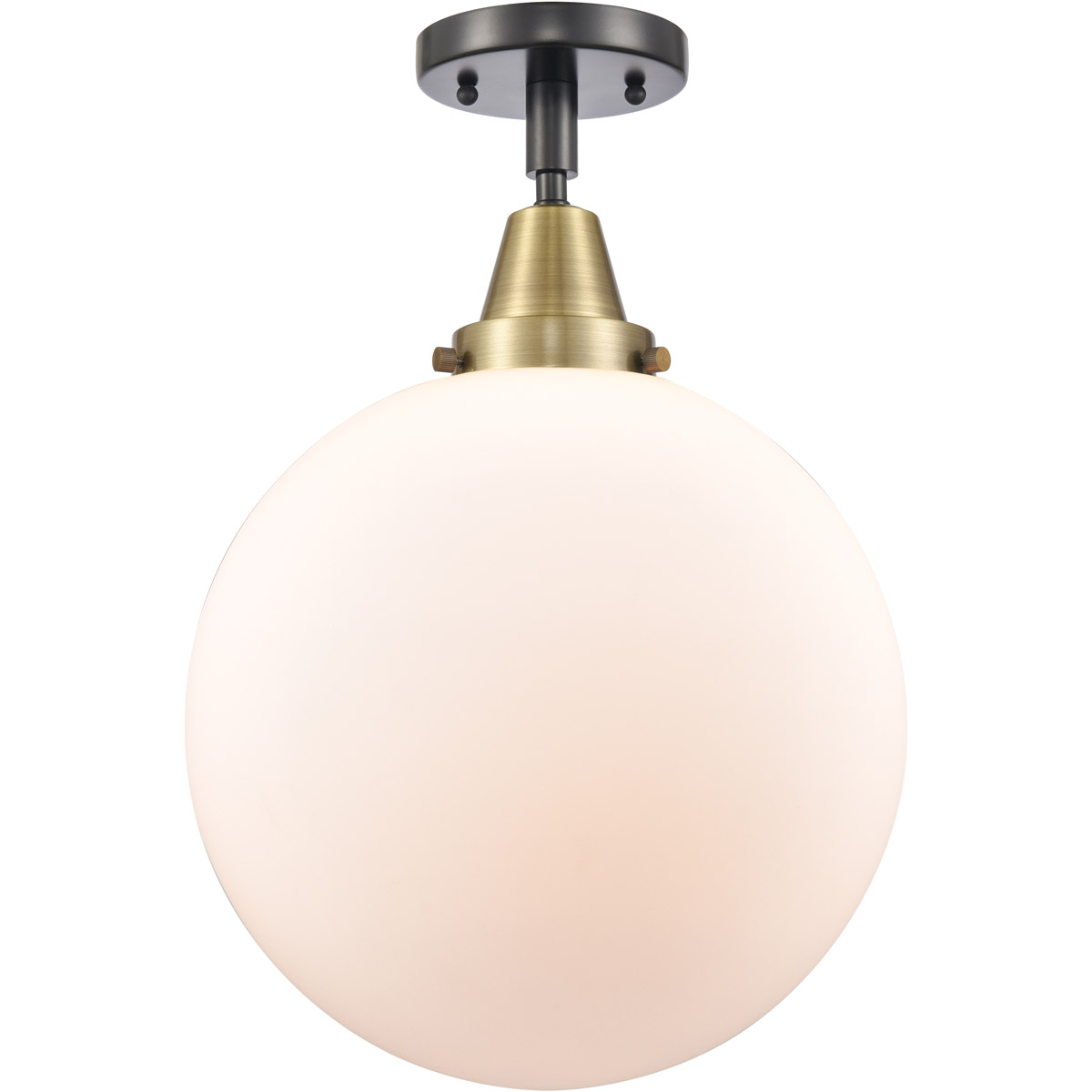 Beacon LED 12 inch Black Antique Brass Flush Mount Ceiling Light in Matte White Glass