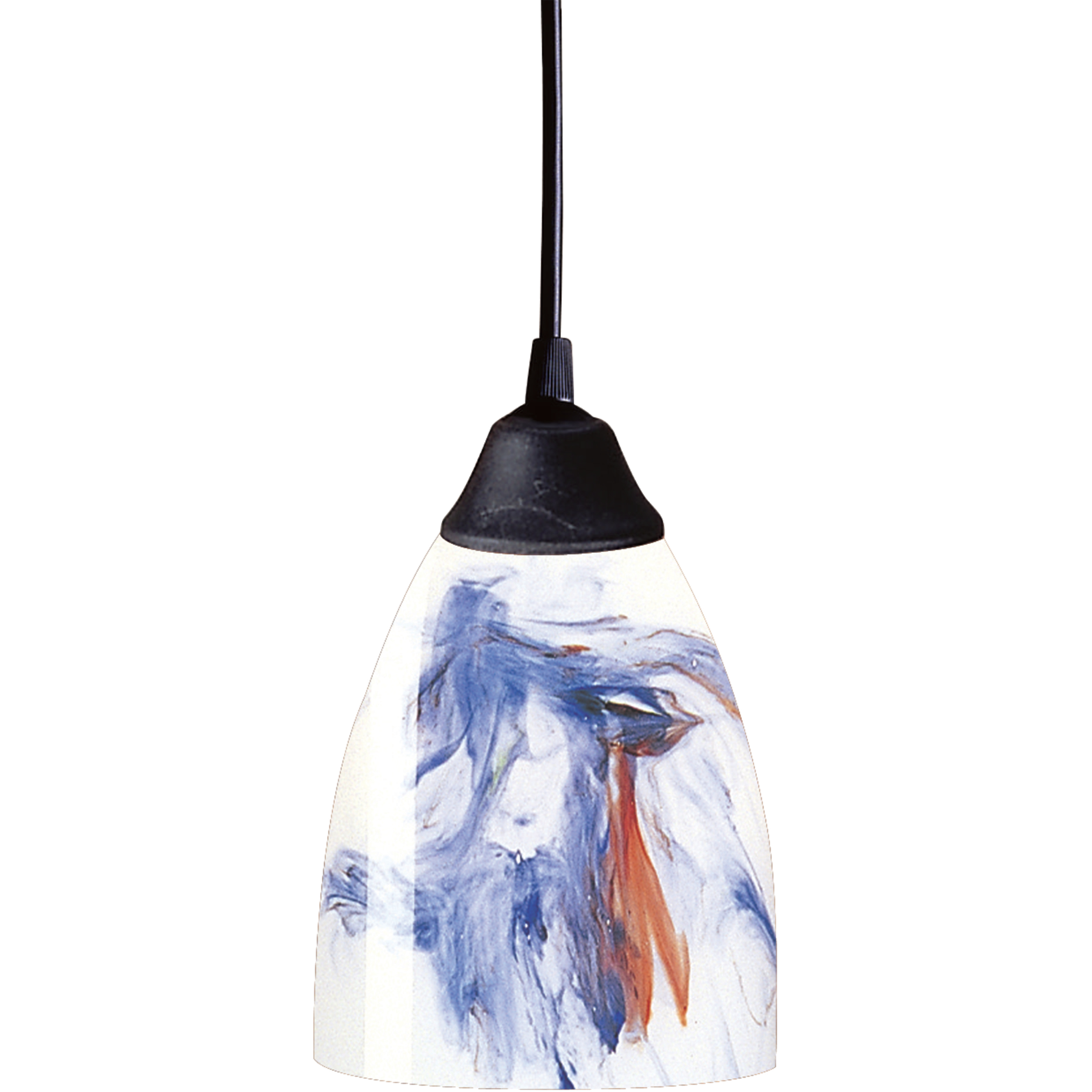 Classico 1 Light 5 inch Dark Rust Mini Pendant Ceiling Light in White And Blue Art Glass
