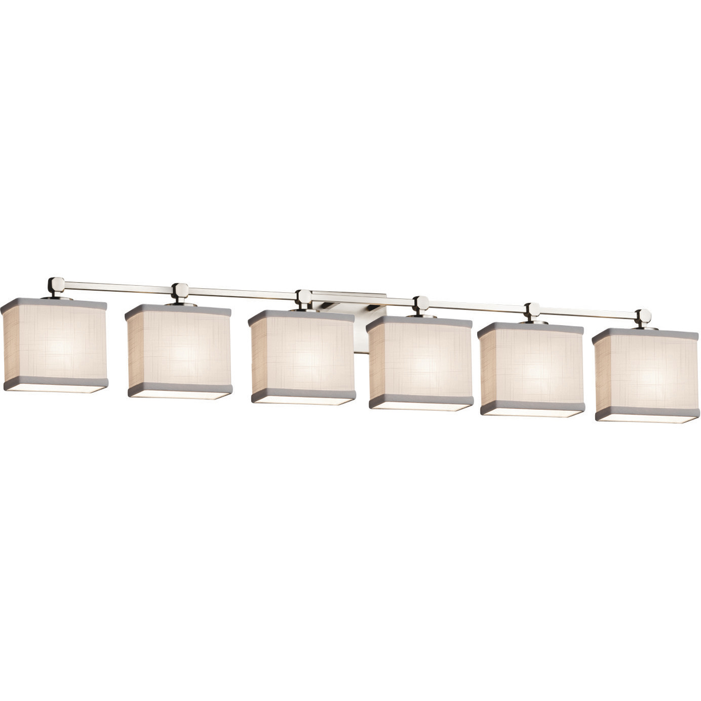 Textile 6 Light 50.5 inch Brushed Nickel Bath Bar Wall Light in LED, White, Rectangle, Rectangular