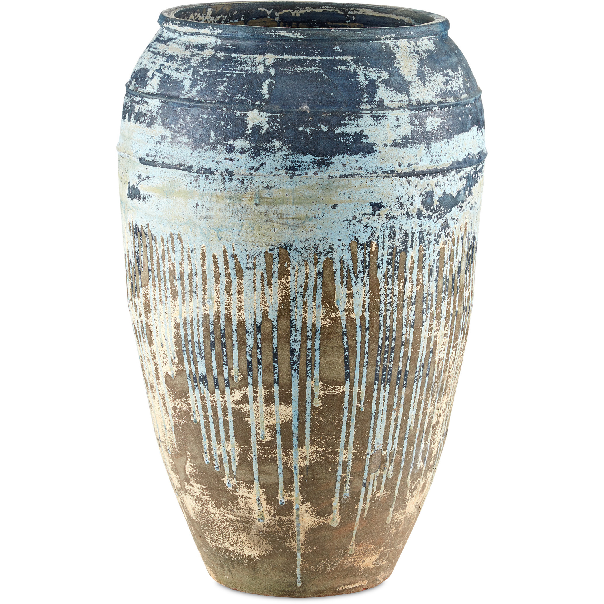 Catania Antique White and Blue Drip Planter, Large