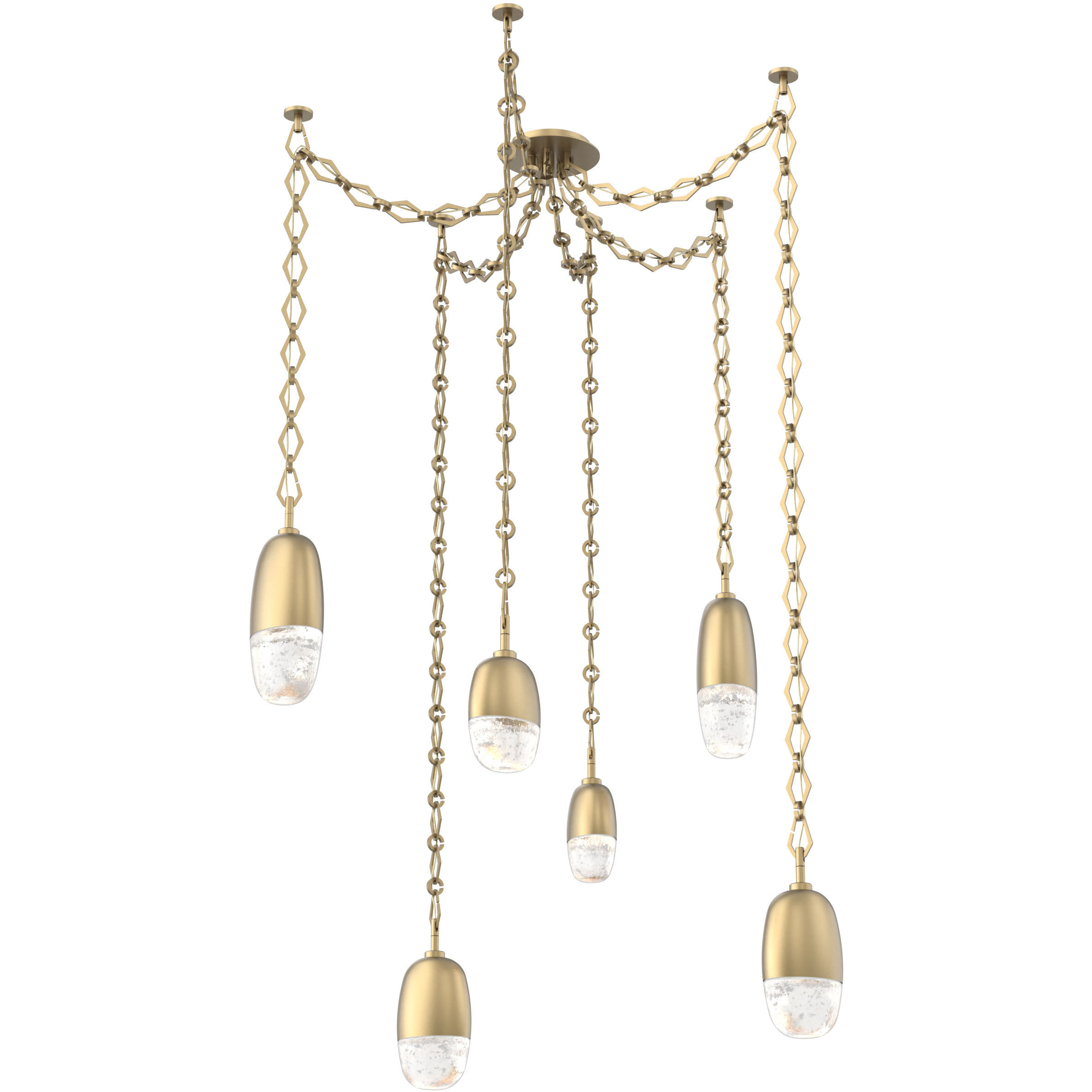 Pebble LED 14.3 inch Gilded Brass Swag Multi-Pendant Ceiling Light in 3000K LED, Diamond Chain