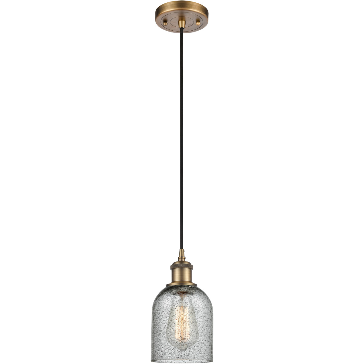 Ballston Caledonia LED 5 inch Brushed Brass Mini Pendant Ceiling Light in Charcoal Glass, Black Textured, Ballston