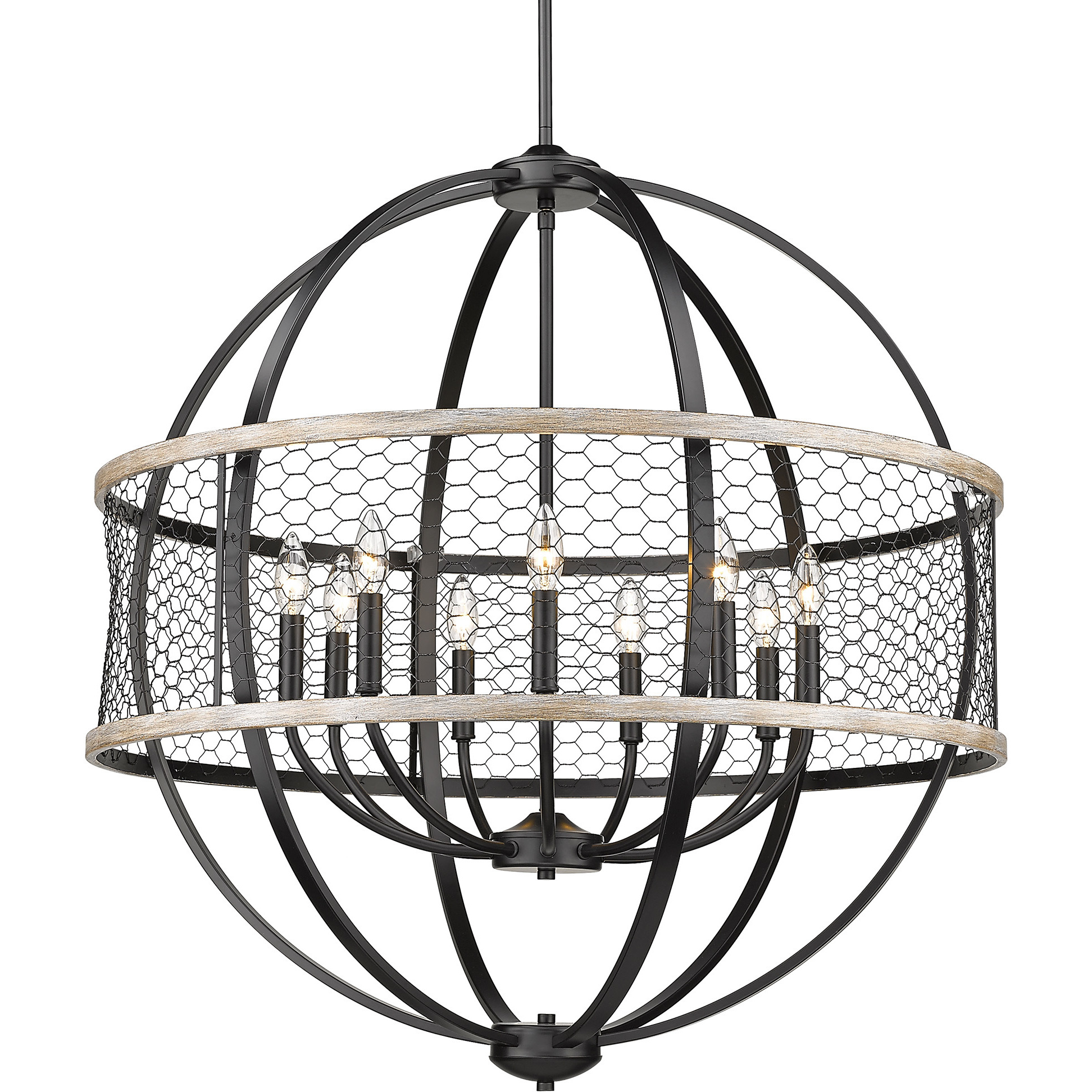 Roost 9 Light 32.63 inch Matte Black Chandelier Ceiling Light, Large