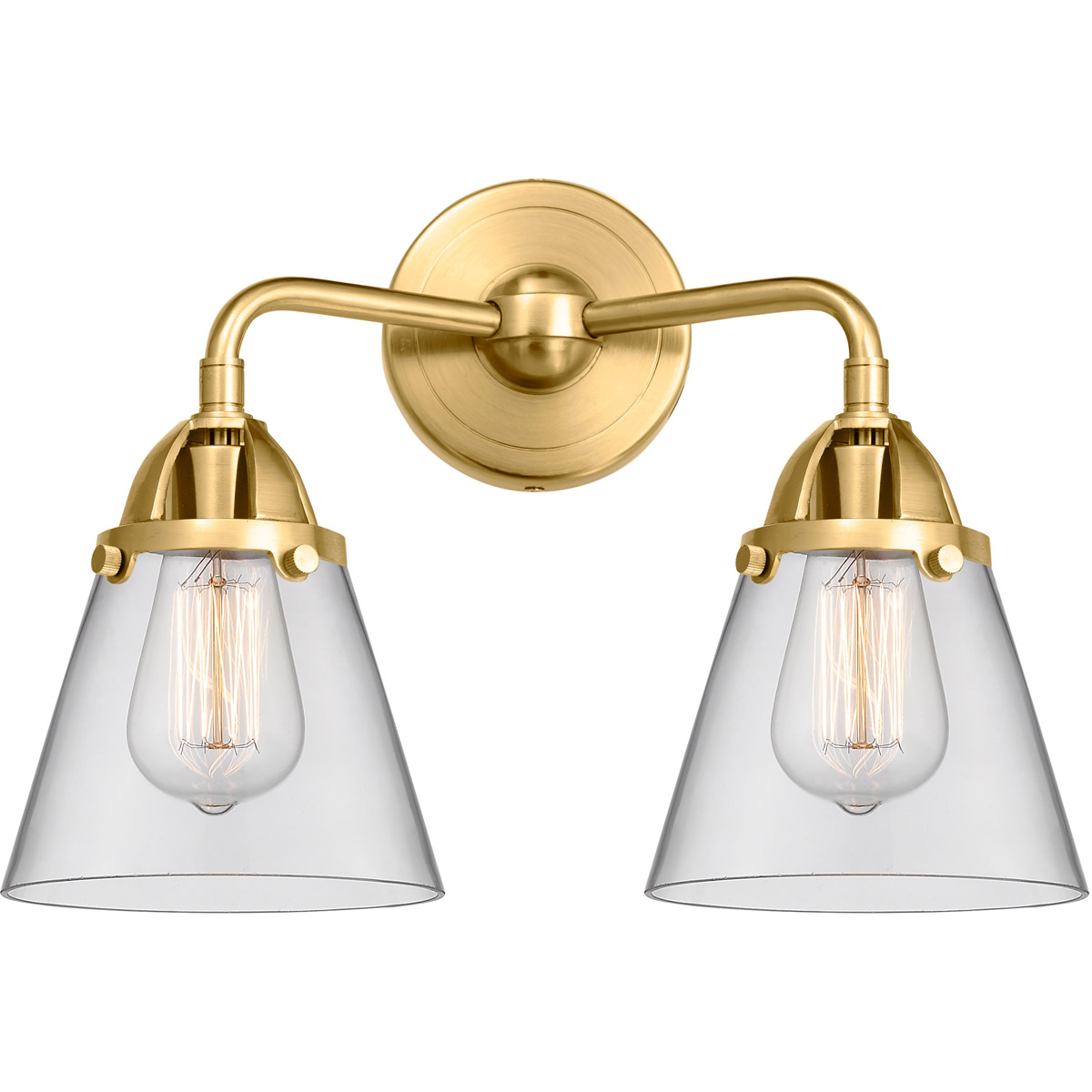 Nouveau 2 Small Cone LED 14.25 inch Satin Gold Bath Vanity Light Wall Light in Clear Glass