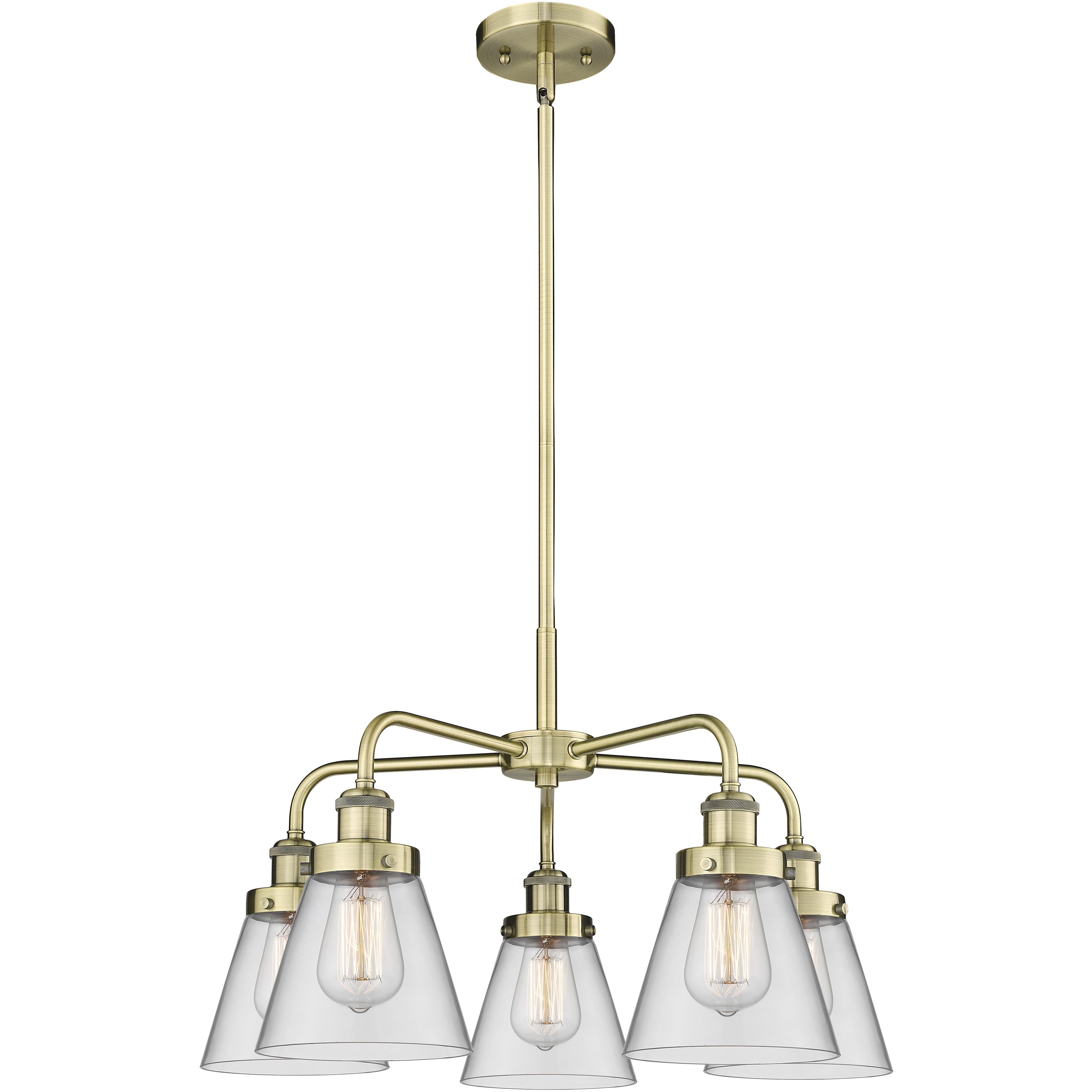 Cone 5 Light 24.25 inch Antique Brass Chandelier Ceiling Light in Clear Glass