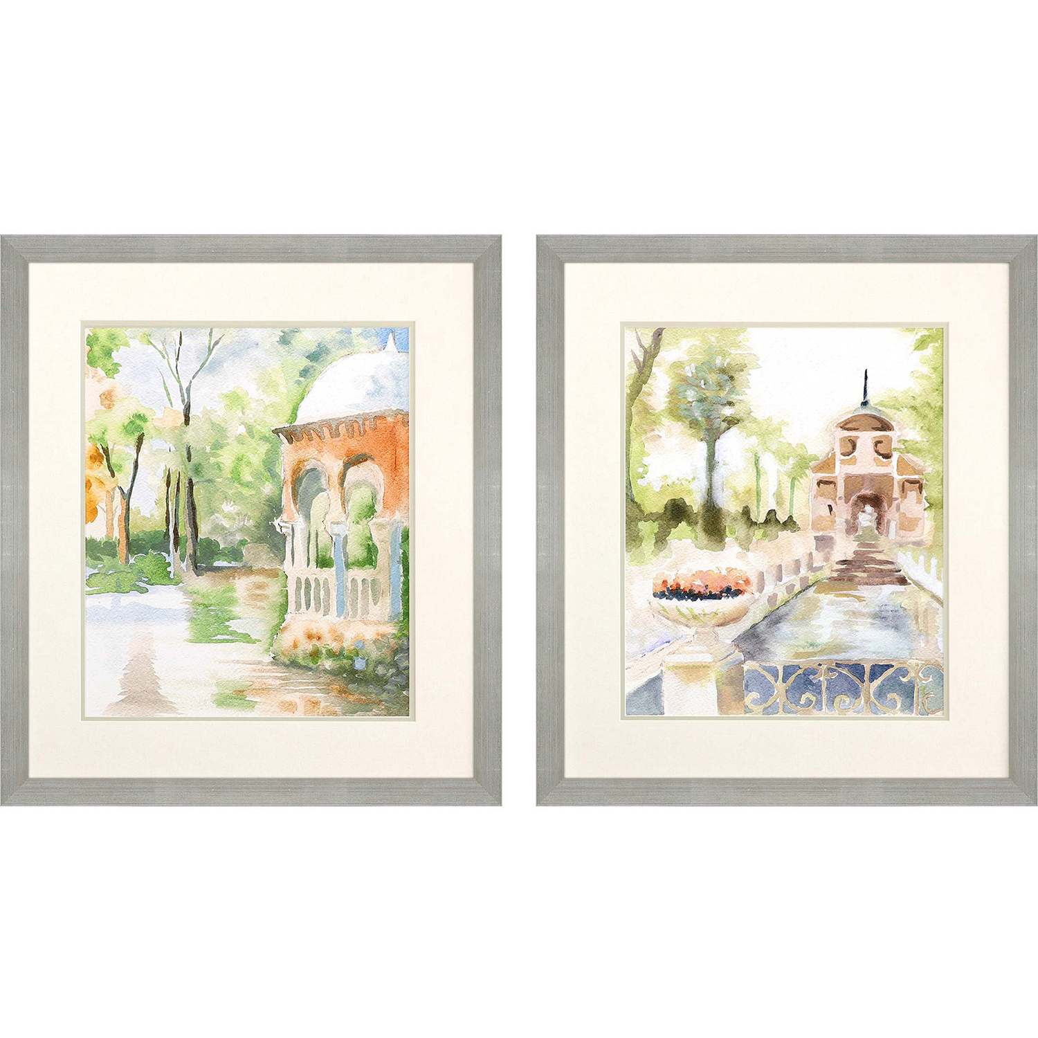 Scenic Green and Multi and Orange and Beige Framed Art
