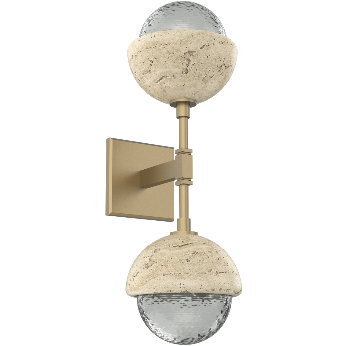 Cabochon LED 7.7 inch Gilded Brass with Travertine Stone Sconce Wall Light in 3000K LED, Smoke