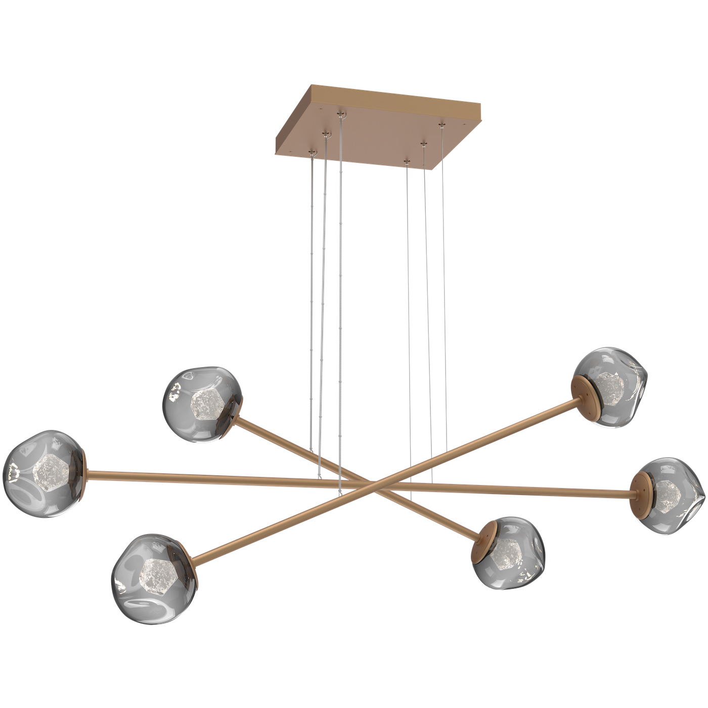 Luna LED Novel Brass Linear Pendant Ceiling Light in 2700K LED, Zircon Inner - Smoke Outer, Moda