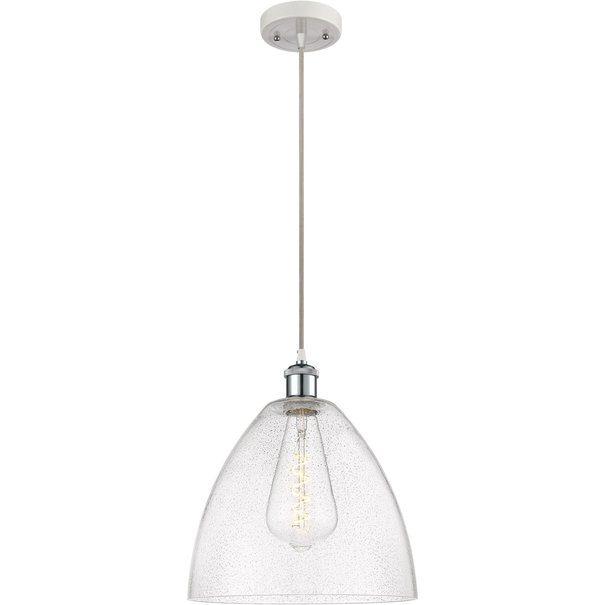 Ballston Dome LED 12 inch White and Polished Chrome Mini Pendant Ceiling Light in Seedy Glass