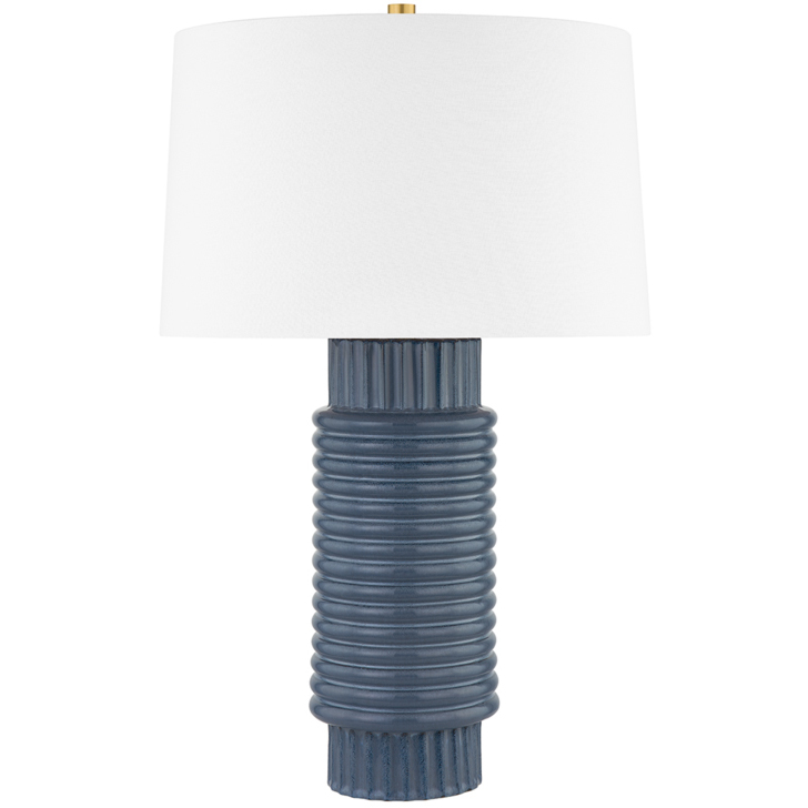 Broderick 26.5 inch 60 watt Aged Brass and Grey Blue Reactive Ceramic Table Lamp Portable Light