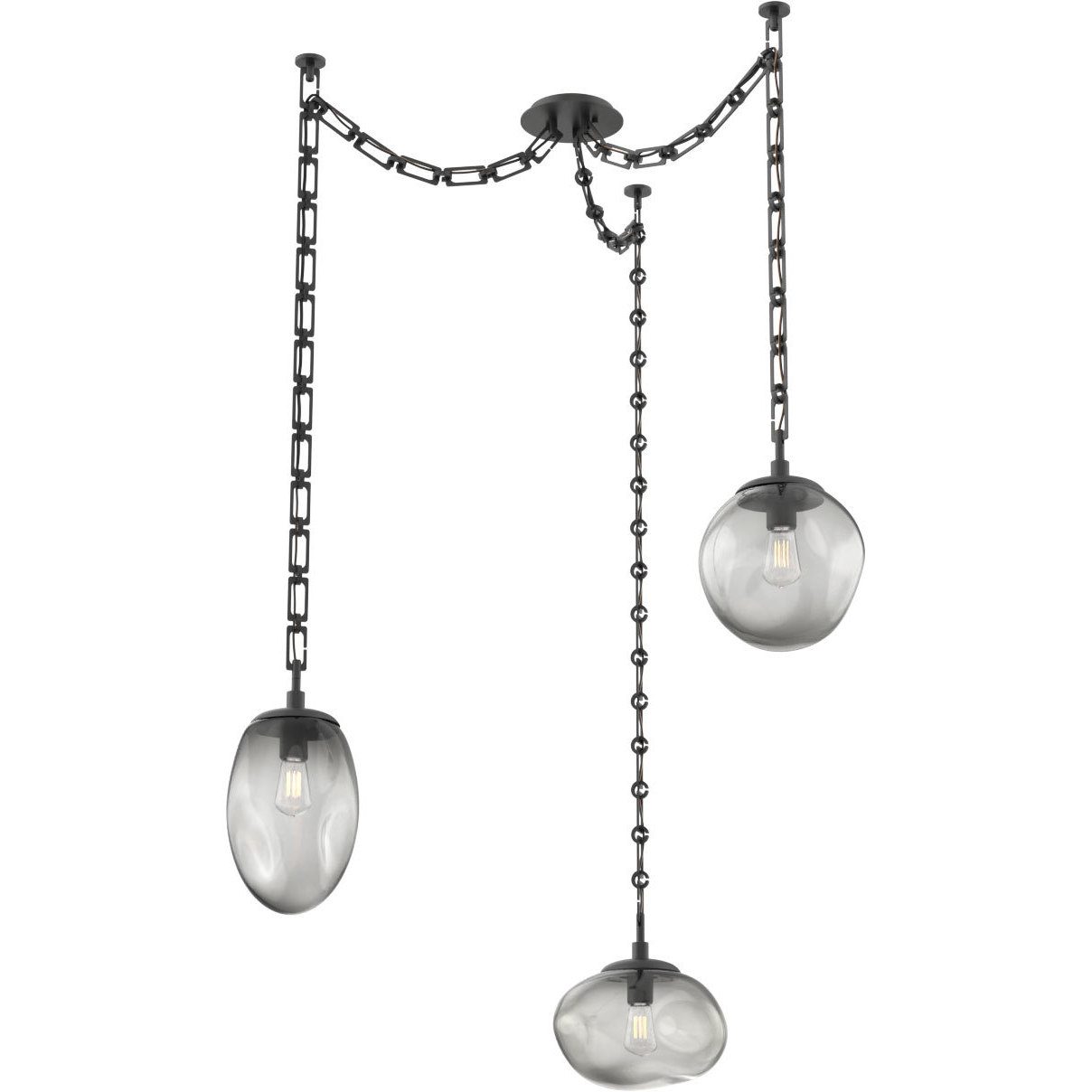 Cosmos 3 Light 17 inch Matte Black Swag Multi-Pendant Ceiling Light in Smoke, Rectangular Chain