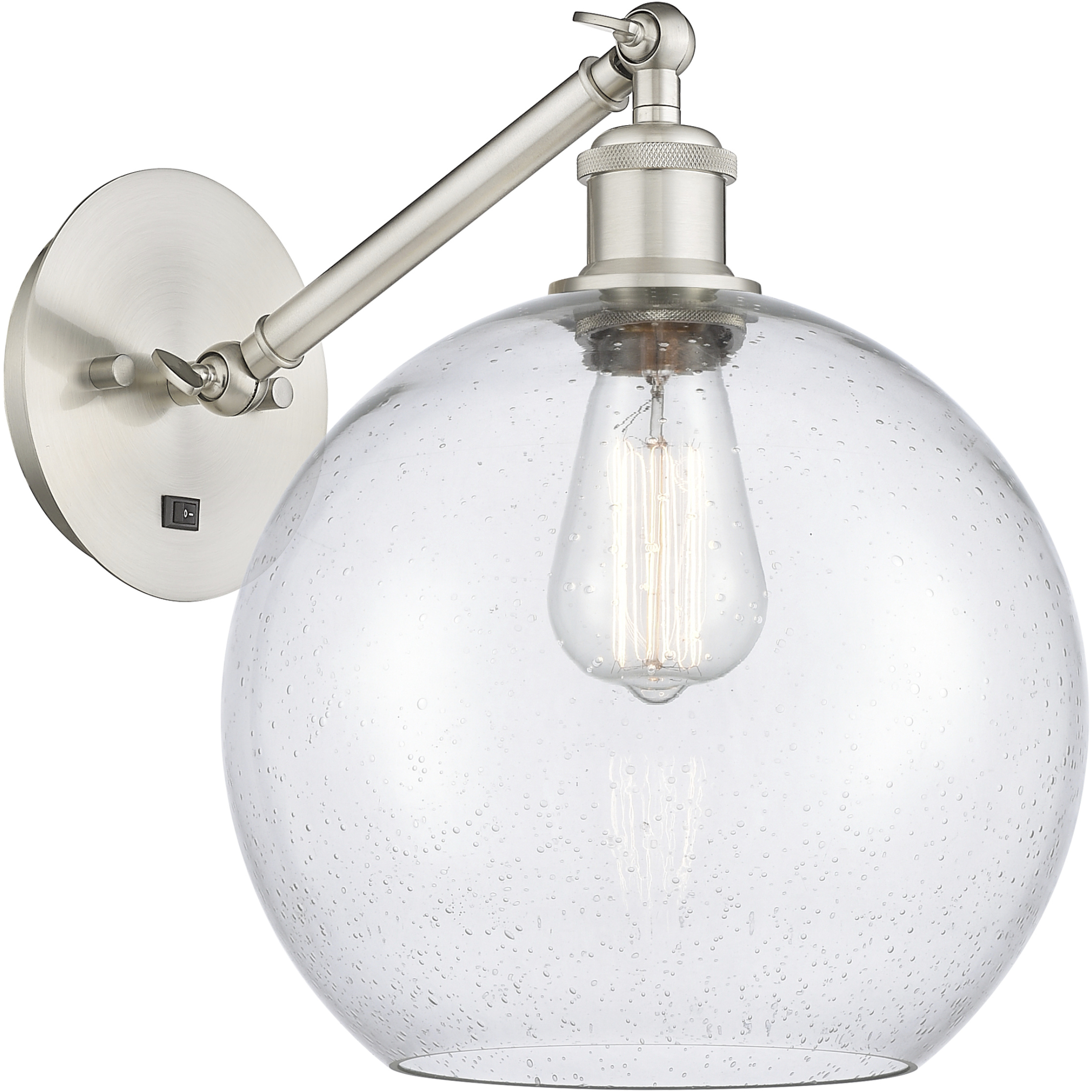 Ballston Athens Armed Sconce Wall Light in Brushed Satin Nickel, Seedy Glass