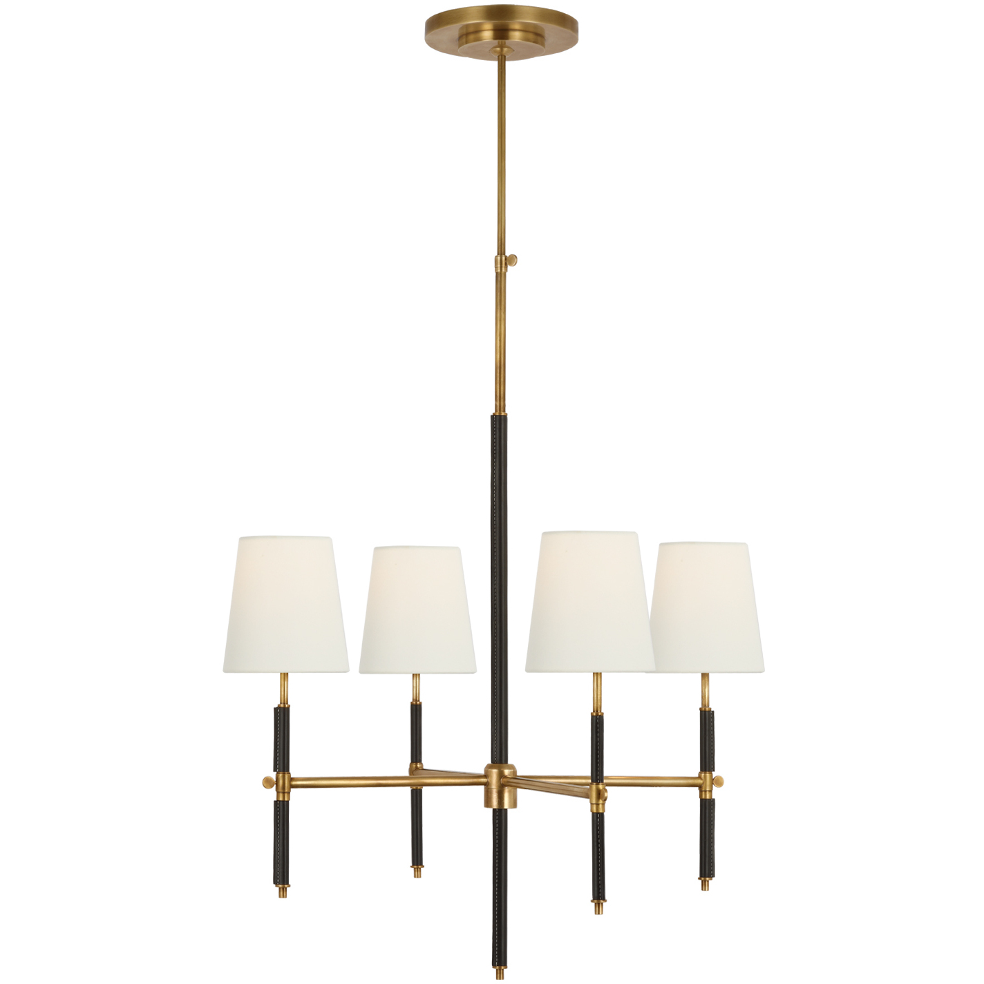 Thomas O'Brien Bryant2 LED 26 inch Hand-Rubbed Antique Brass and Chocolate Leather Wrapped Chandelier Ceiling Light in Linen, Small