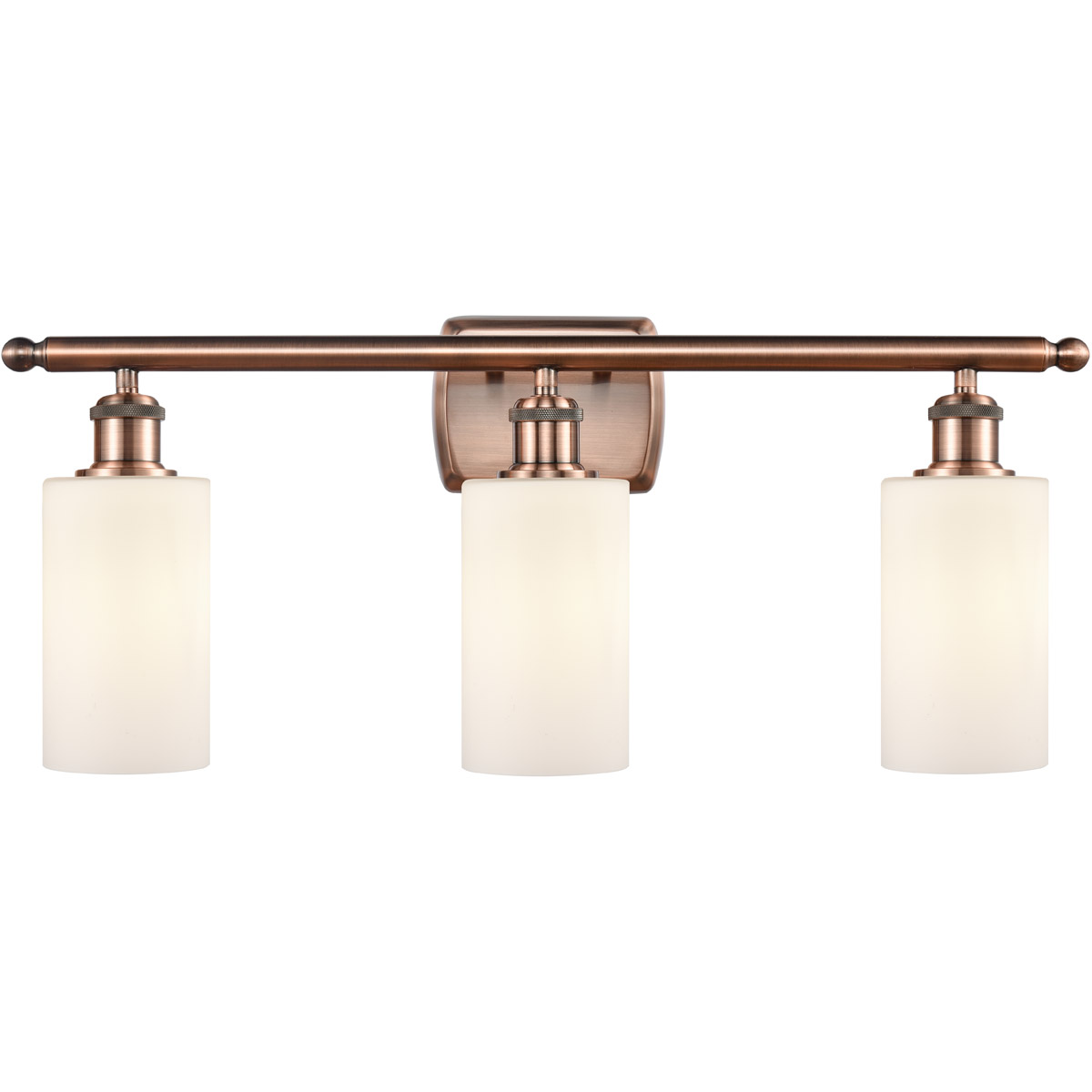 Ballston Clymer 3 Light 26 inch Antique Copper Bath Vanity Light Wall Light in Matte White Glass, Ballston