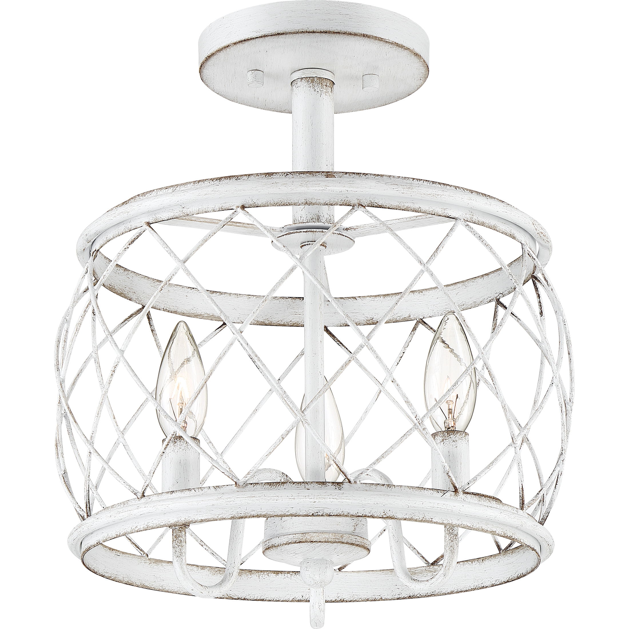 Dury 3 Light 12 inch Antique White Semi-Flushmount Ceiling Light, Small