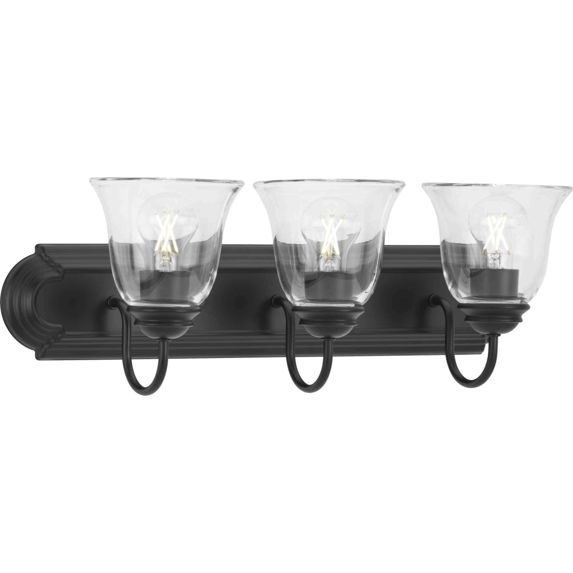 Clear Glass 3 Light 24 inch Matte Black Vanity Light Wall Light