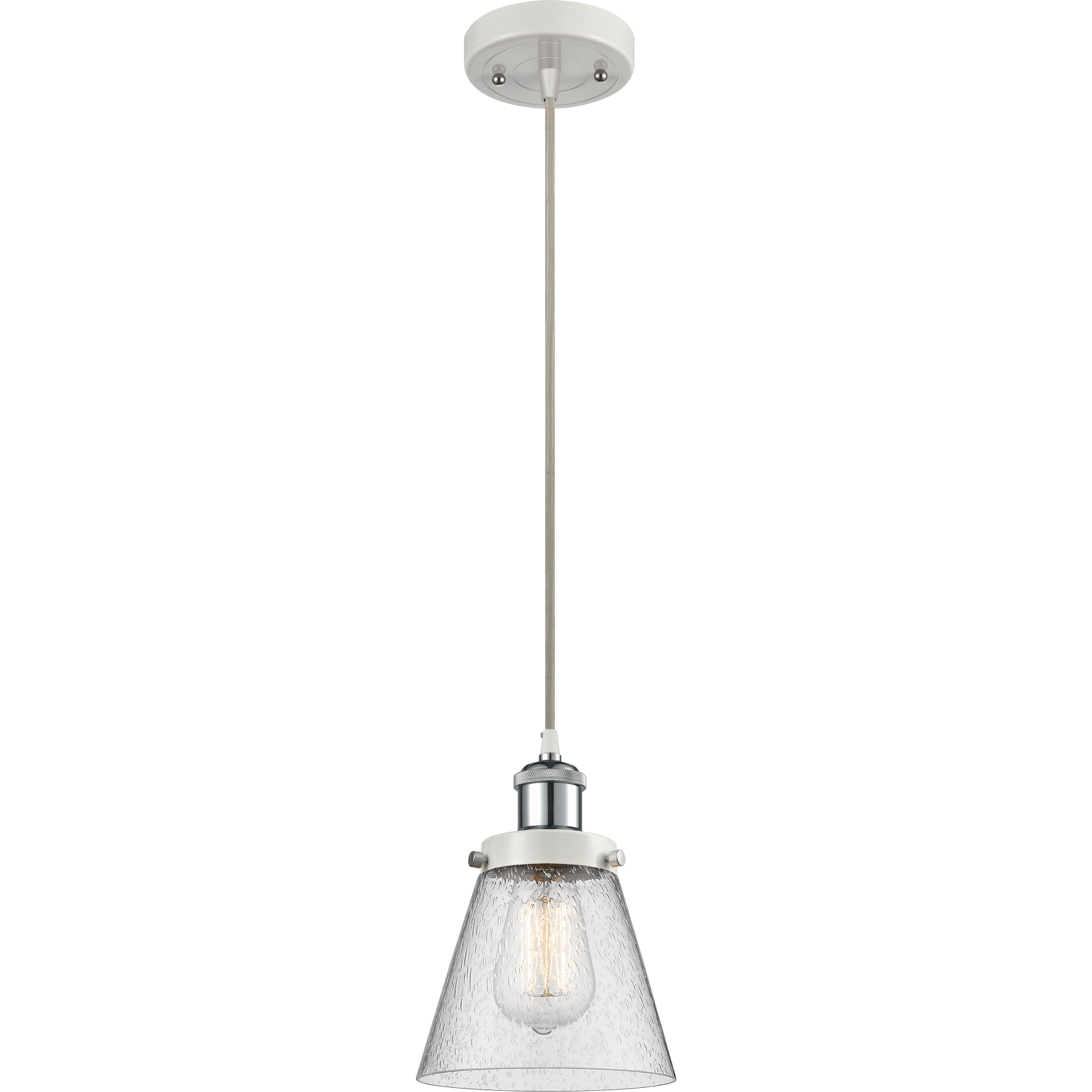 Ballston Small Cone LED 6 inch White and Polished Chrome Mini Pendant Ceiling Light in Seedy Glass