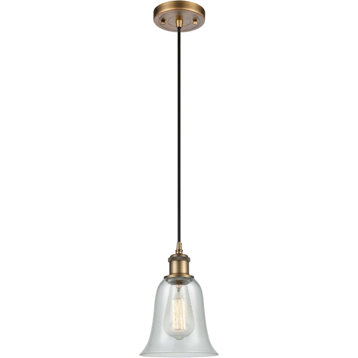Ballston Hanover LED 6.25 inch Brushed Brass Mini Pendant Ceiling Light in Fishnet Glass, Black Textured, Ballston