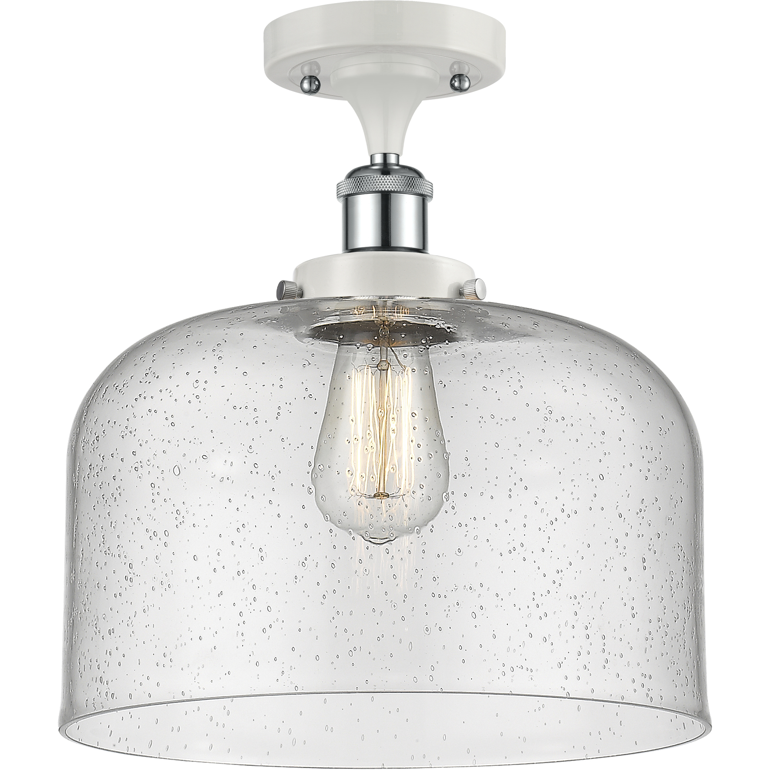 Ballston X-Large Bell LED 8 inch White and Polished Chrome Semi-Flush Mount Ceiling Light in Seedy Glass