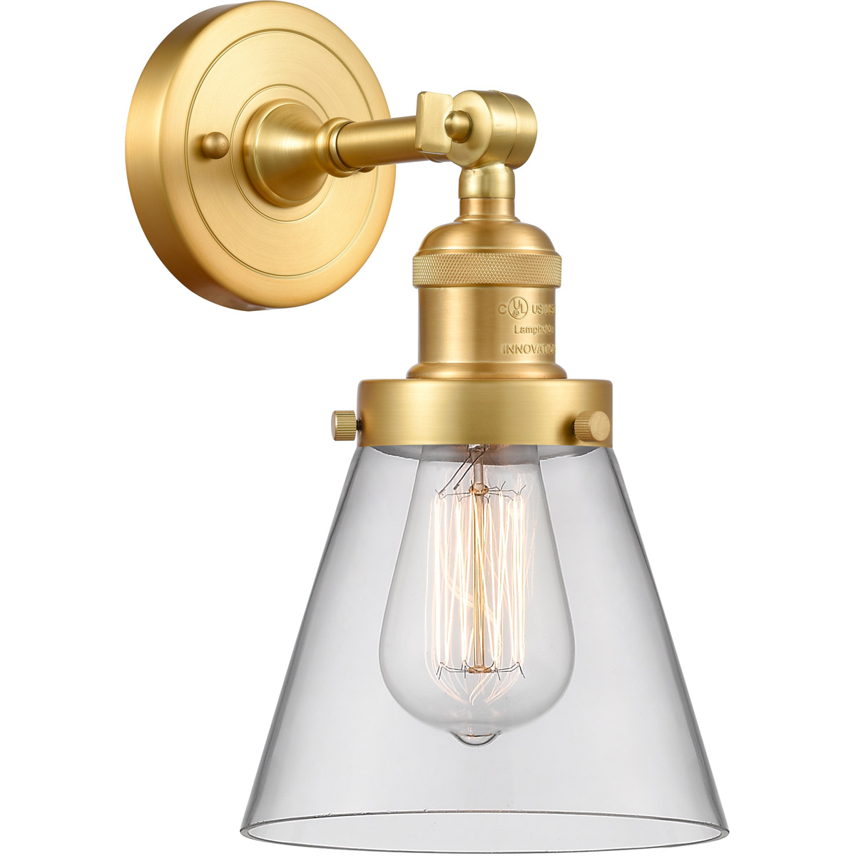 Franklin Restoration Small Cone LED 6 inch Satin Gold Sconce Wall Light in Clear Glass, Franklin Restoration