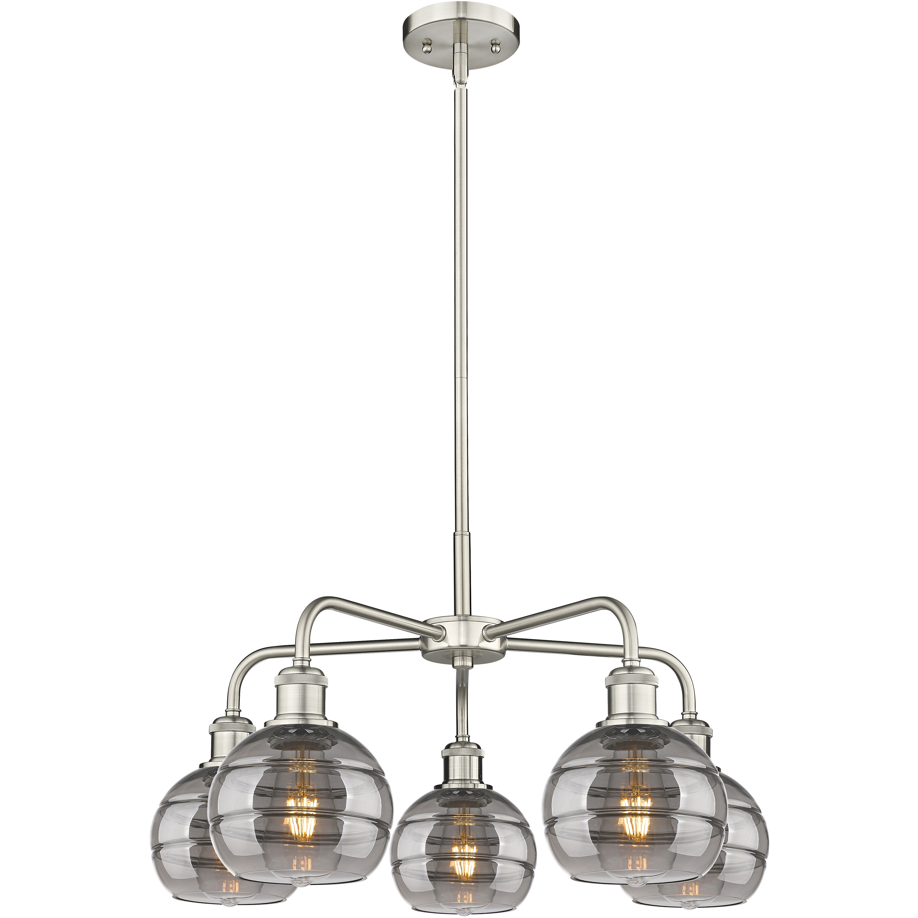 Ballston Rochester 5 Light 23.88 inch Satin Nickel Stem Hung Chandelier Ceiling Light in Light Smoke Glass