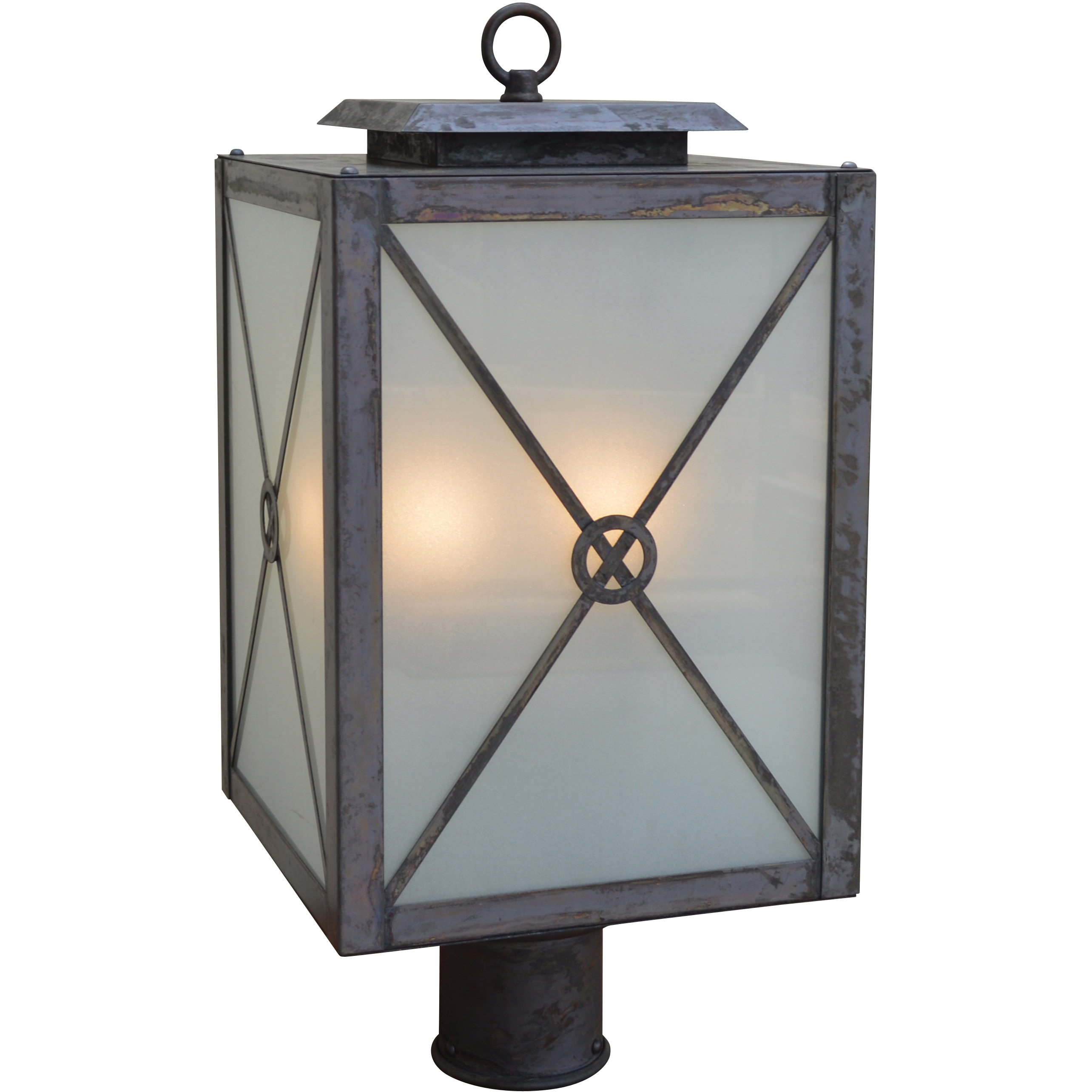 Exeter 2 Light 15.5 inch Verdigris Patina Post Mount in White Opalescent