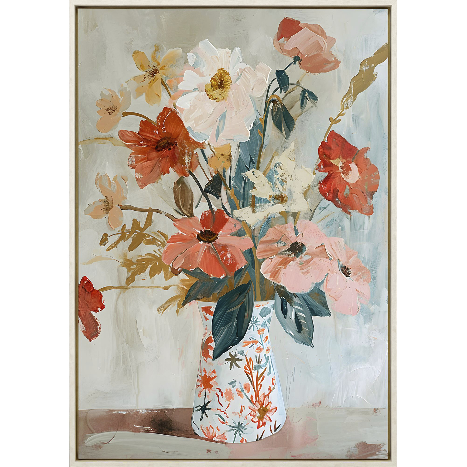 Spring Soiree Orange and Beige and Blue and Yellow Canvas