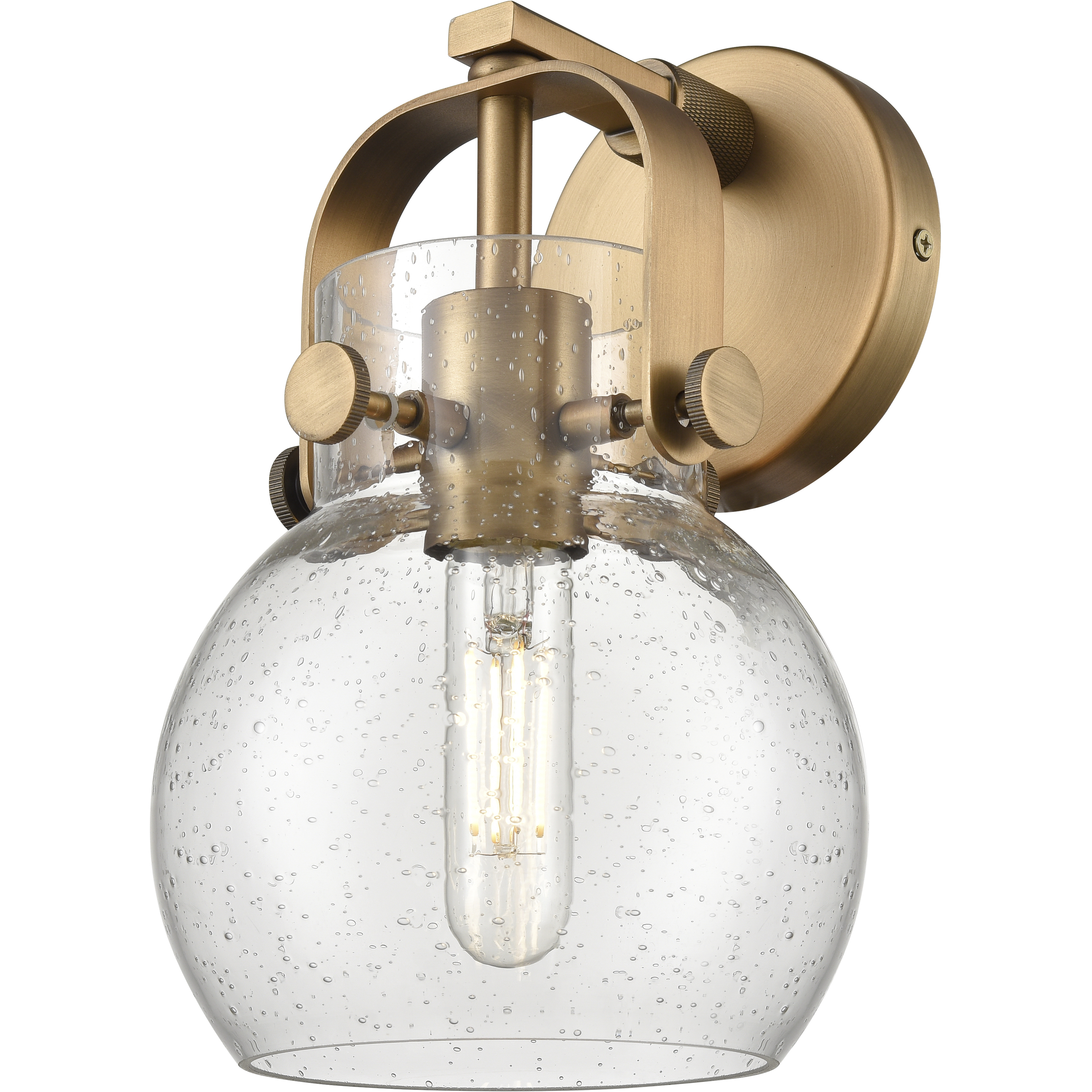 Pilaster II Sphere Sconce Wall Light in Brushed Brass, Seedy Glass