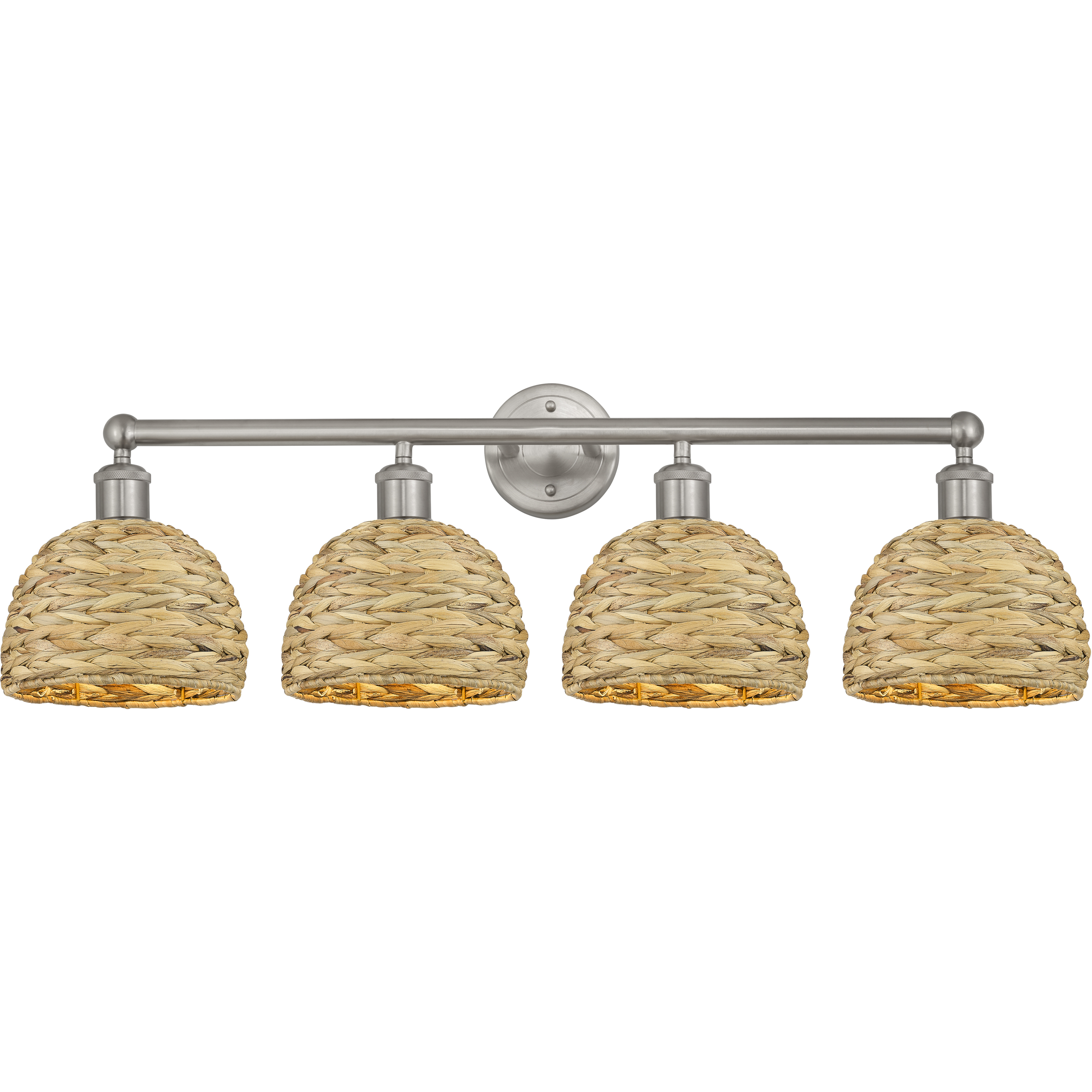 Edison Woven Rattan 4 Light 35 inch Brushed Satin Nickel Bath Vanity Light Wall Light