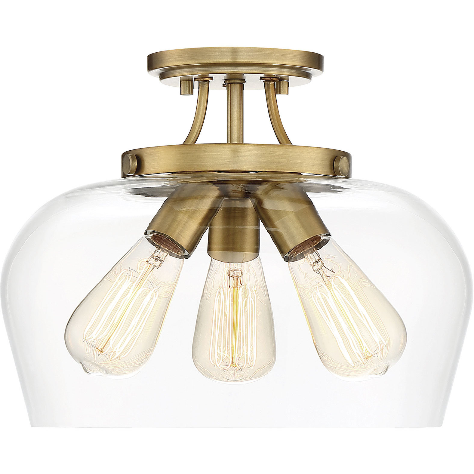 Octave 3 Light 13 inch Warm Brass Semi-Flush Ceiling Light, Essentials