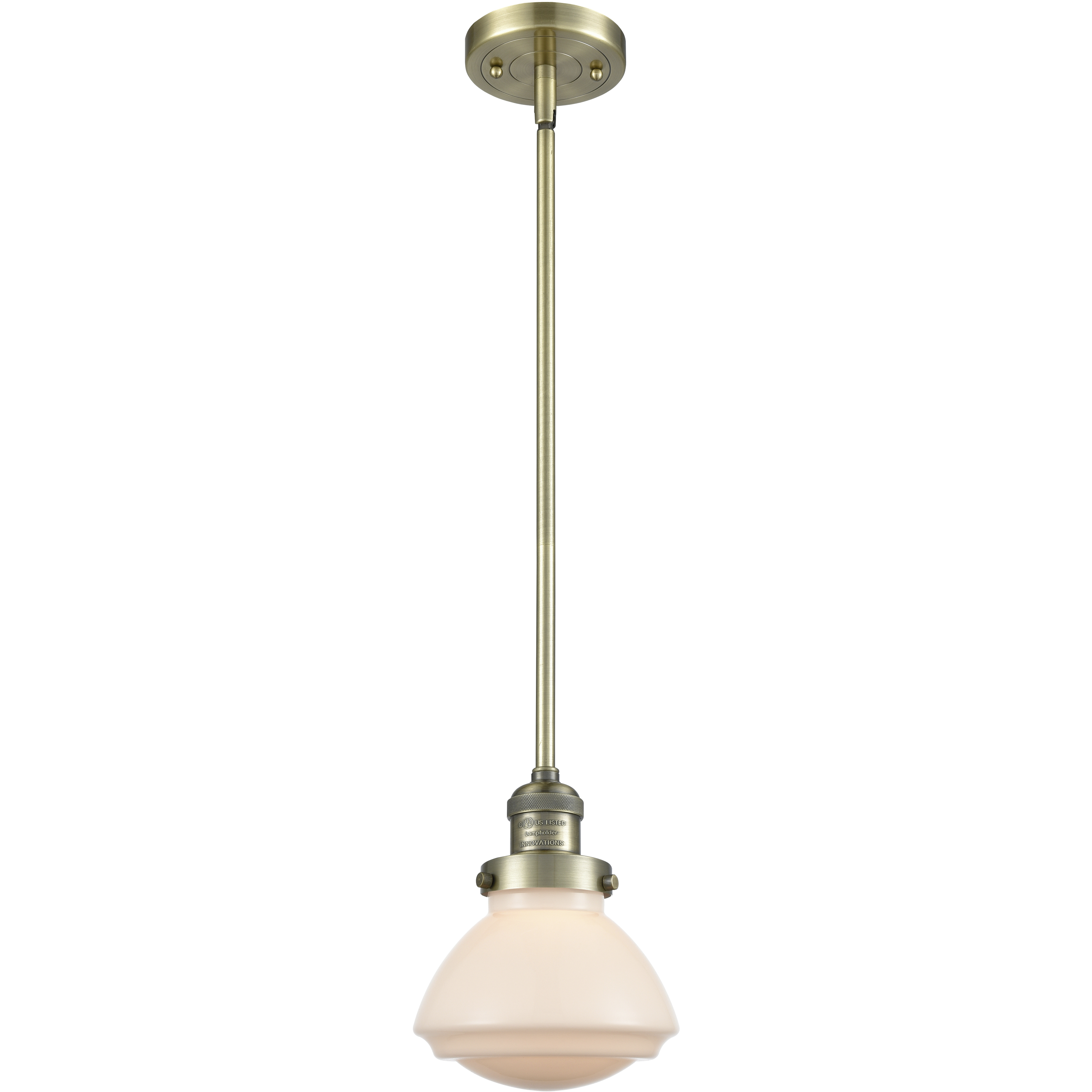 Franklin Restoration Olean LED 6.75 inch Antique Brass Mini Pendant Ceiling Light in Matte White, Franklin Restoration