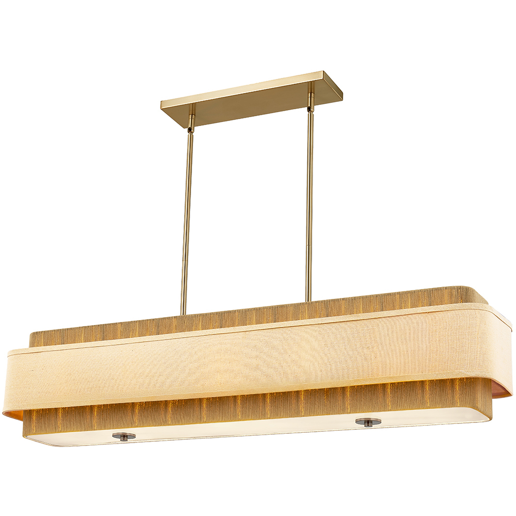 Textile Collection - Narberth Family 5 Light 44 inch Brushed Brass and Cream Linen Linear Pendant Ceiling Light, EVOLV