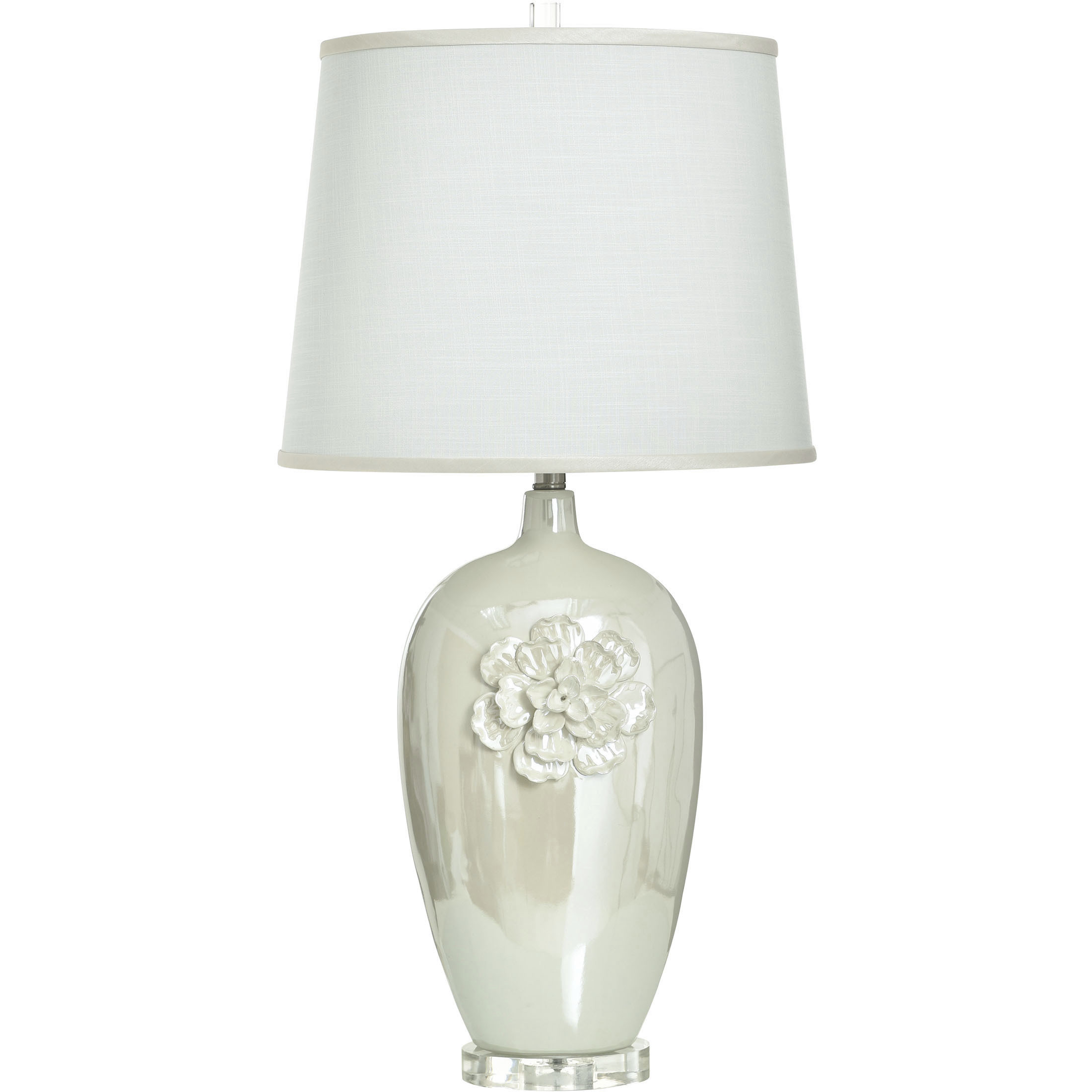 Camellia 34 inch 100 watt Pearl White and White and Clear Table Lamp Portable Light