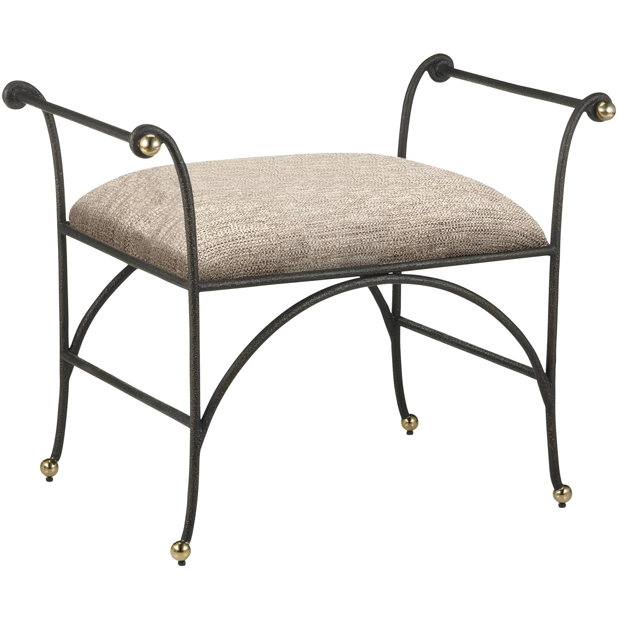 Mabel 24.25 inch Antique Black and Polished Brass Ottoman