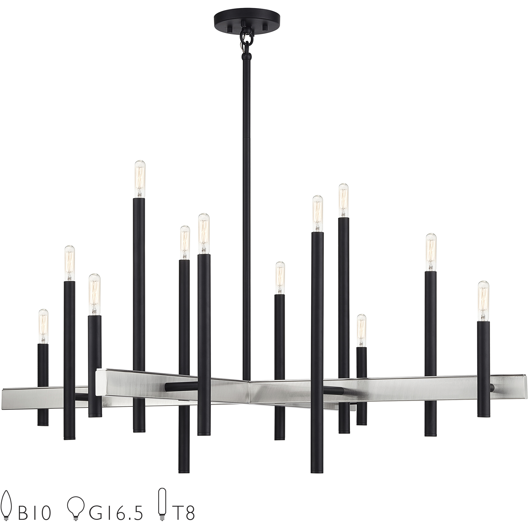 Denmark 12 Light 42 inch Black with Brushed Nickel Accents Foyer Chandelier Ceiling Light