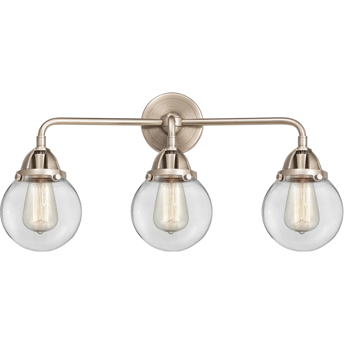 Nouveau 2 Beacon 3 Light 24 inch Antique Copper Bath Vanity Light Wall Light in Clear Glass