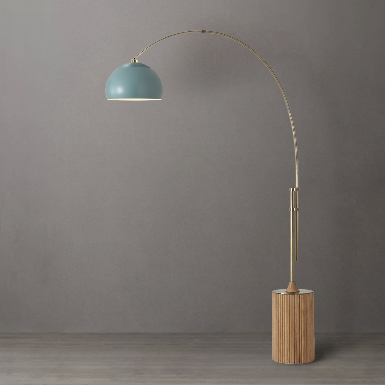 Tambo 92 inch 14 watt Weathered Brass and Light Wood Arc Floor Lamp Portable Light