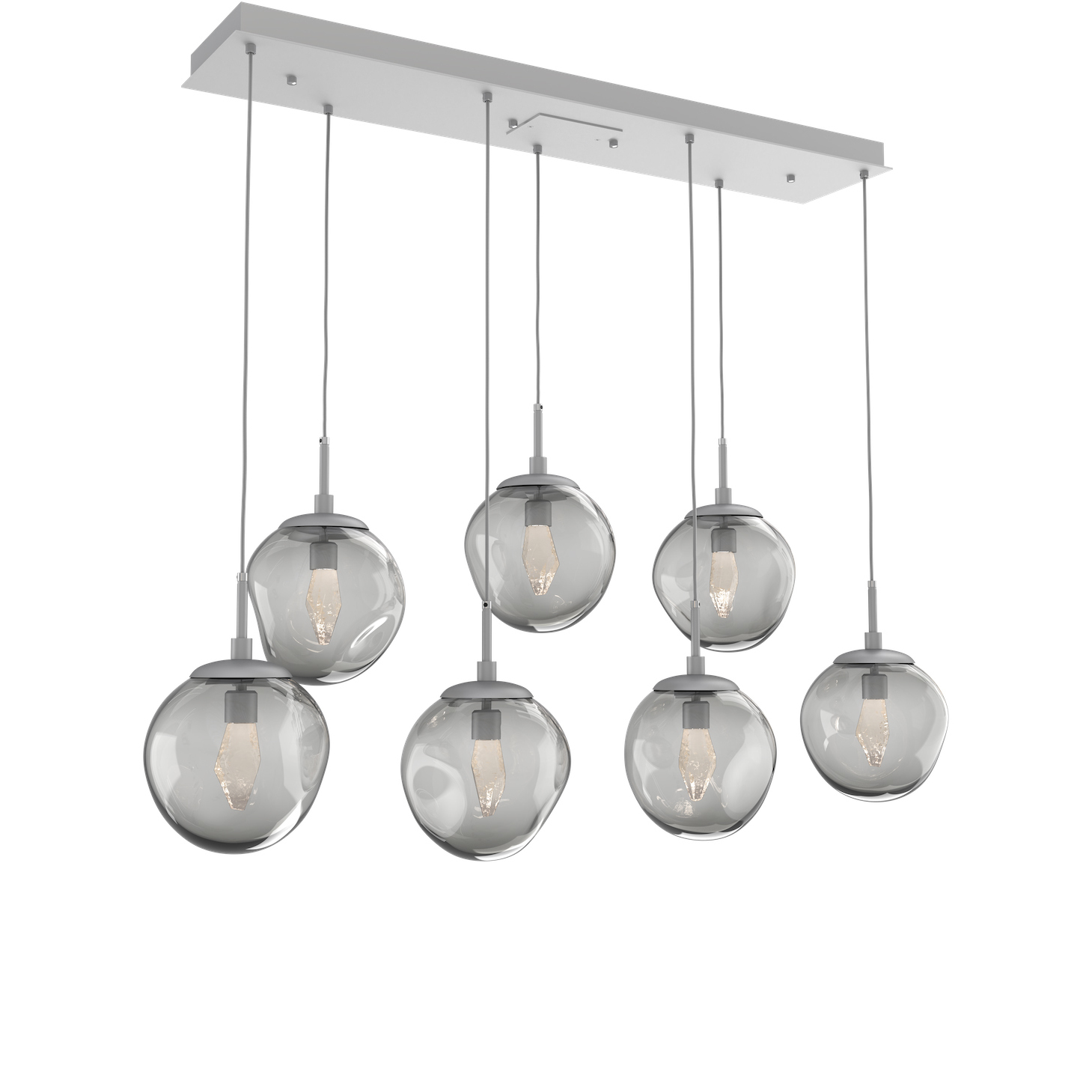 Aster LED LED Classic Silver Linear Pendant Ceiling Light in 2700K LED, Geo Inner - Smoke Outer, Multi-Pendant