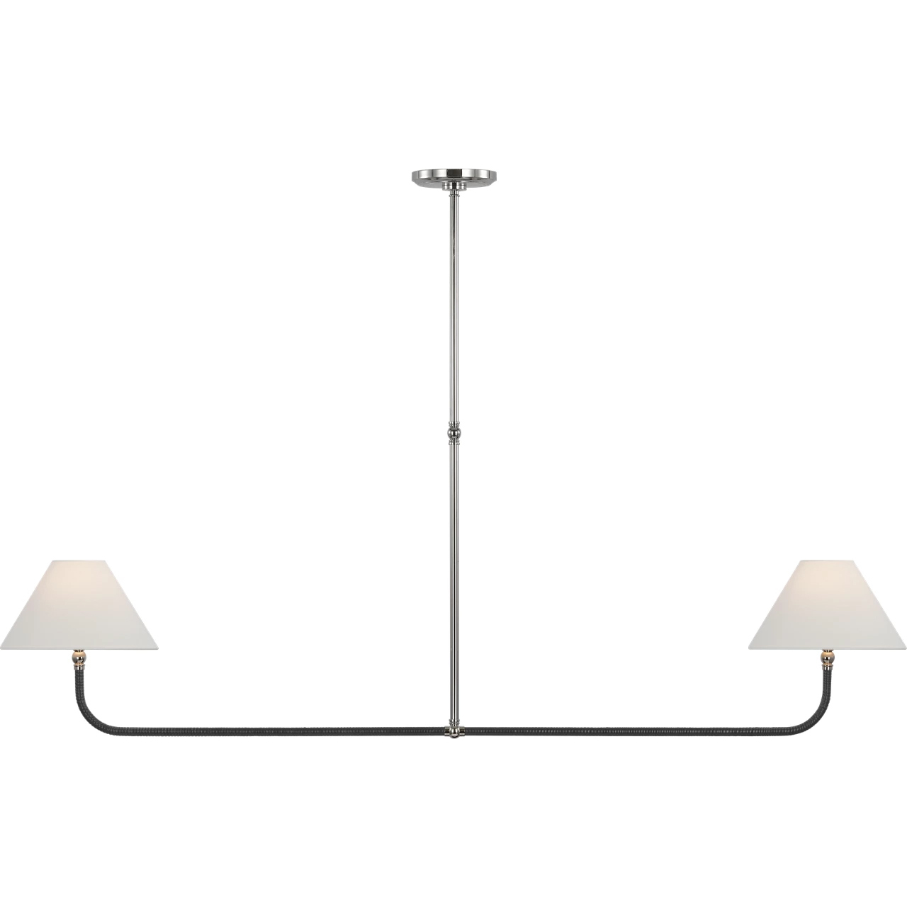 Chapman & Myers Basden LED 63 inch Polished Nickel and Black Rattan Linear Chandelier Ceiling Light, Extra Large