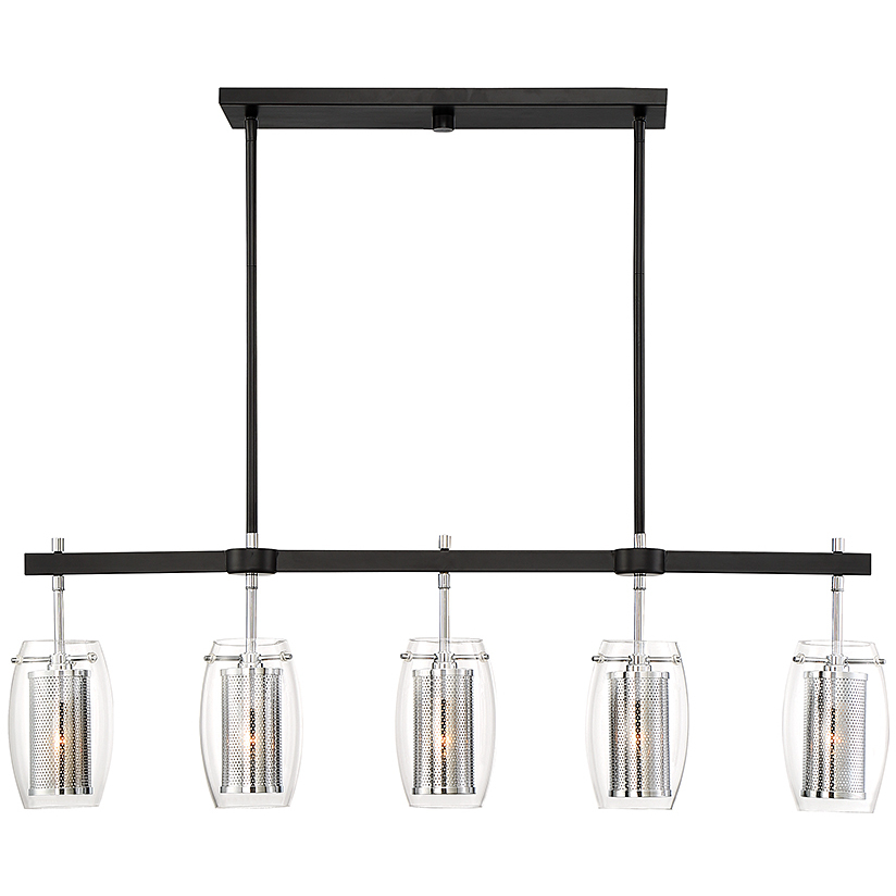 Dunbar 5 Light 40 inch Matte Black with Polished Chrome Accents Linear Chandelier Ceiling Light