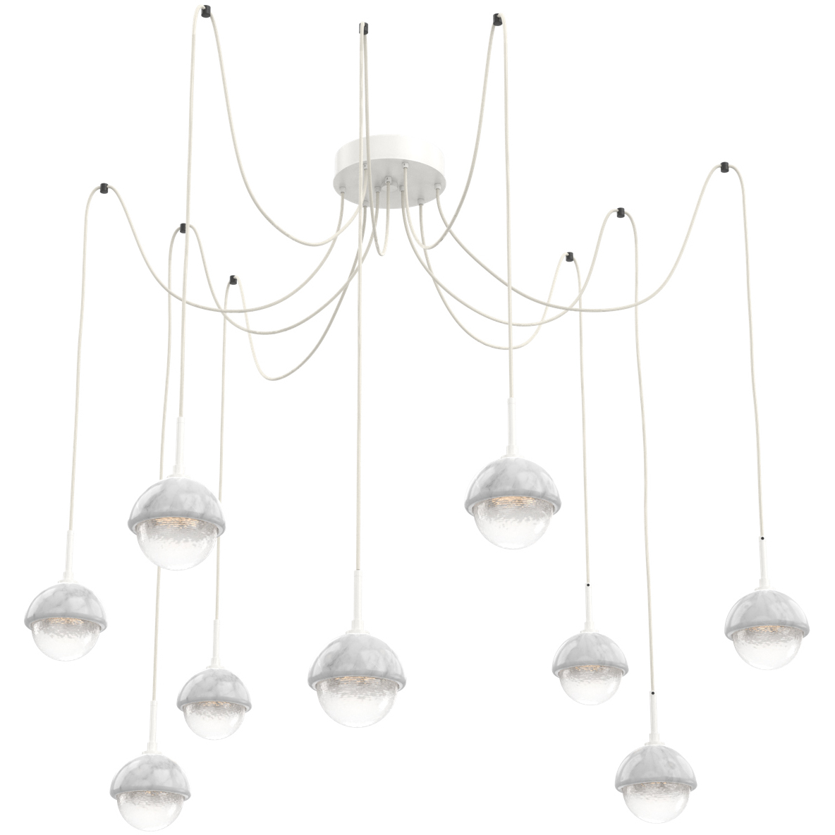 Cabochon LED 14.1 inch Salt White with White Marble Swag Multi-Pendant Ceiling Light in 3000K LED, White Linen