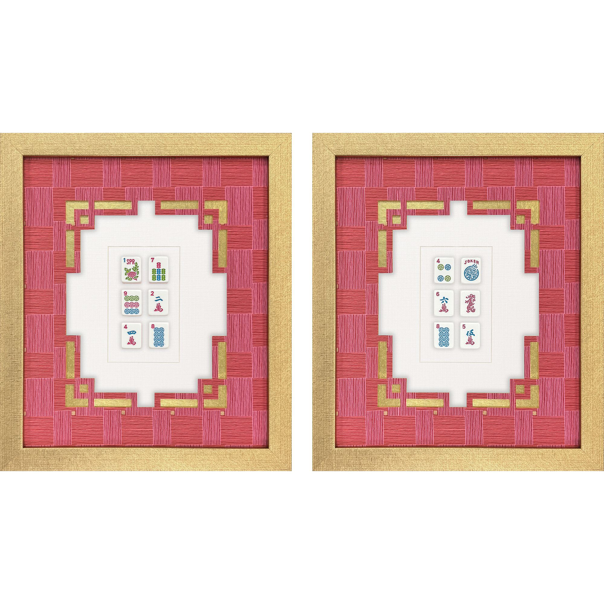 Mahjong Pink and Blue and Green and Multi Framed Art