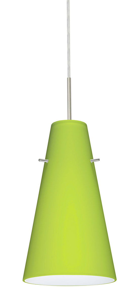 Cierro LED Satin Nickel Pendant Ceiling Light in Chartreuse Glass