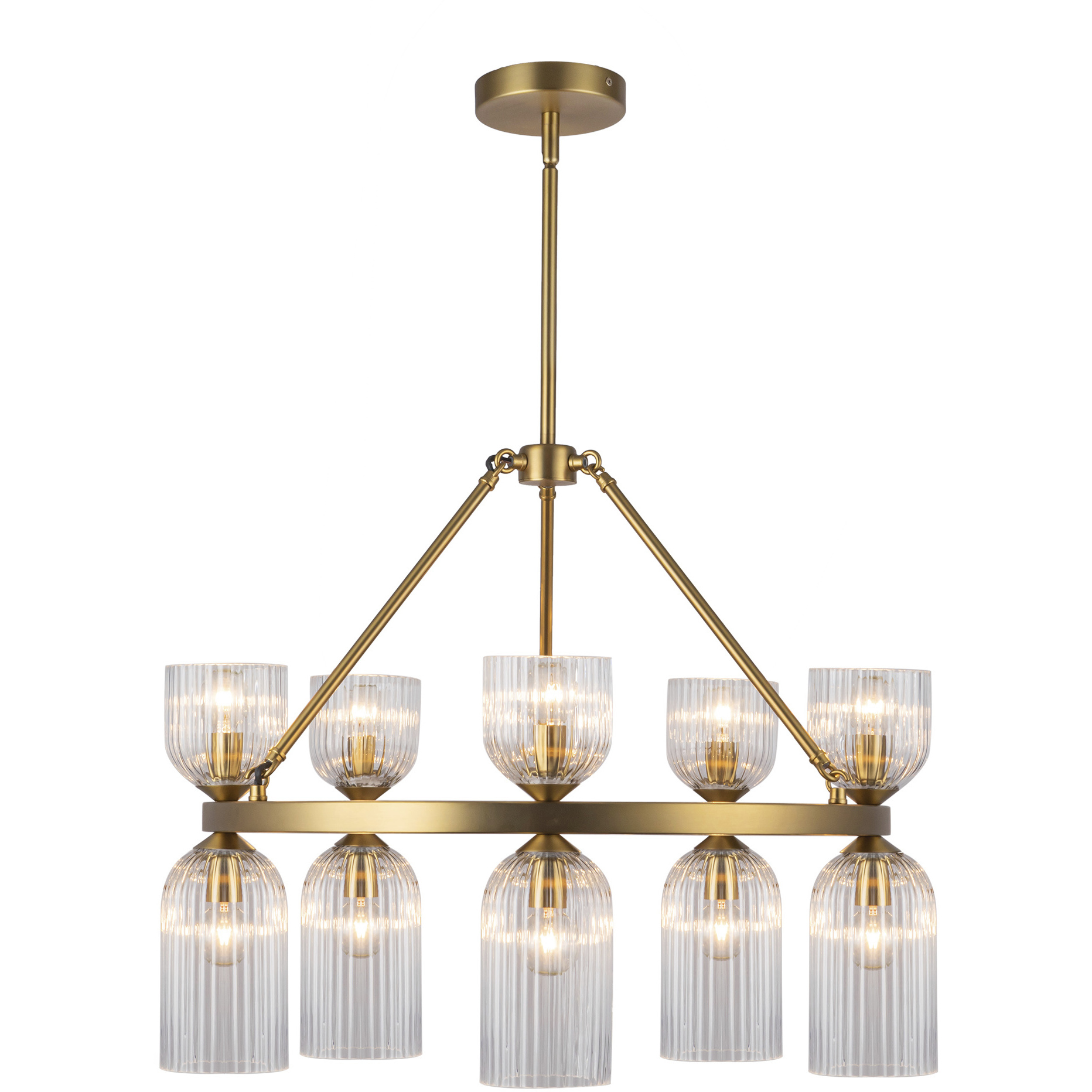 Alora Mood Nelly 10 Light 25.88 inch Brushed Gold Chandelier Ceiling Light in Clear Ribbed Glass Shade